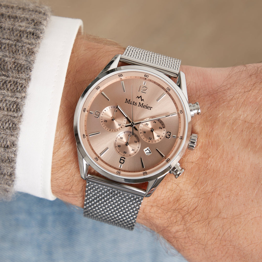 Grand Cornier chronograph men's watch silver colored with taupe