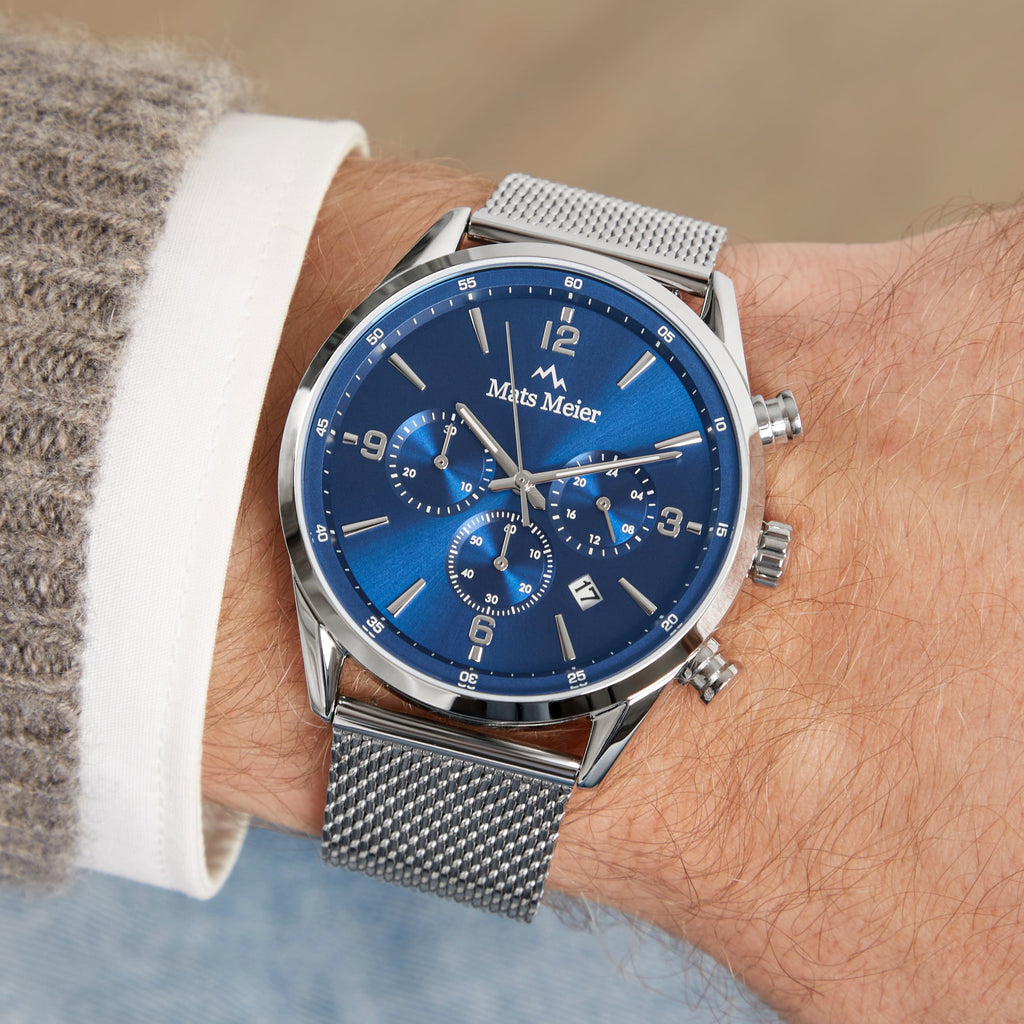 Grand Cornier chronograph men's watch silver colored with blue
