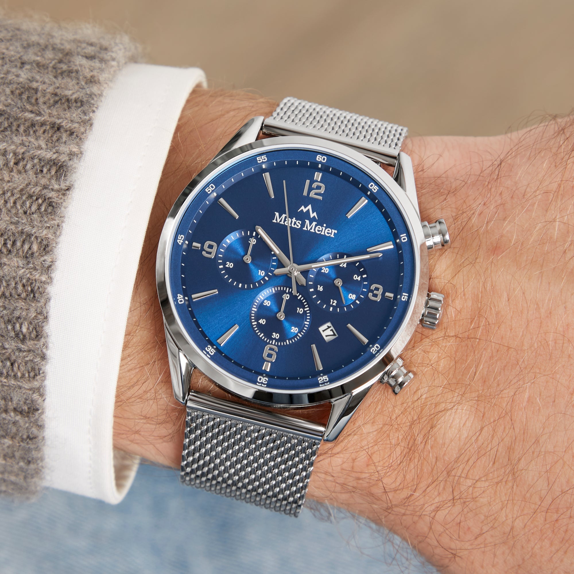 Grand Cornier chronograph men's watch silver colored with blue