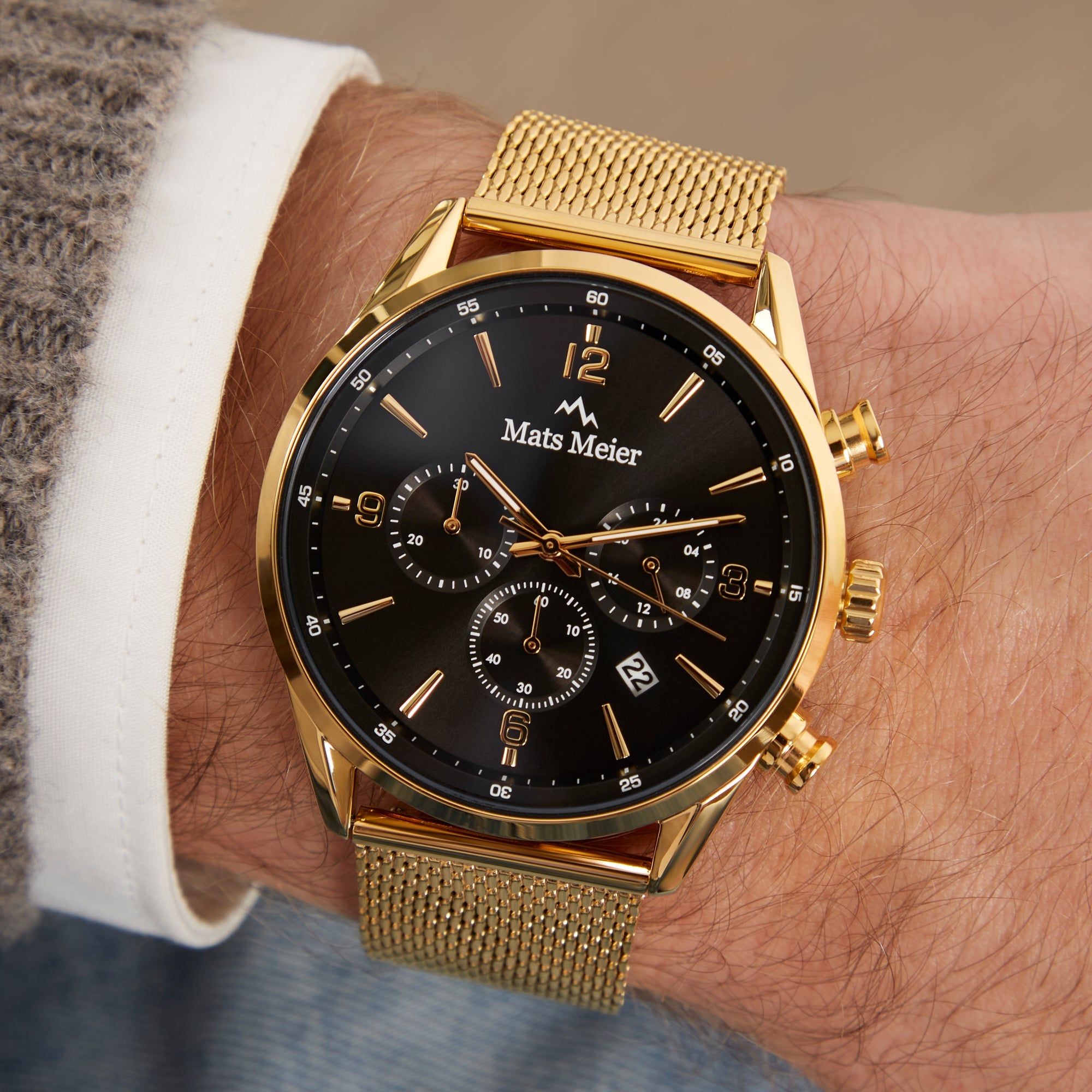 Grand Cornier chronograph men's watch gold colored with black