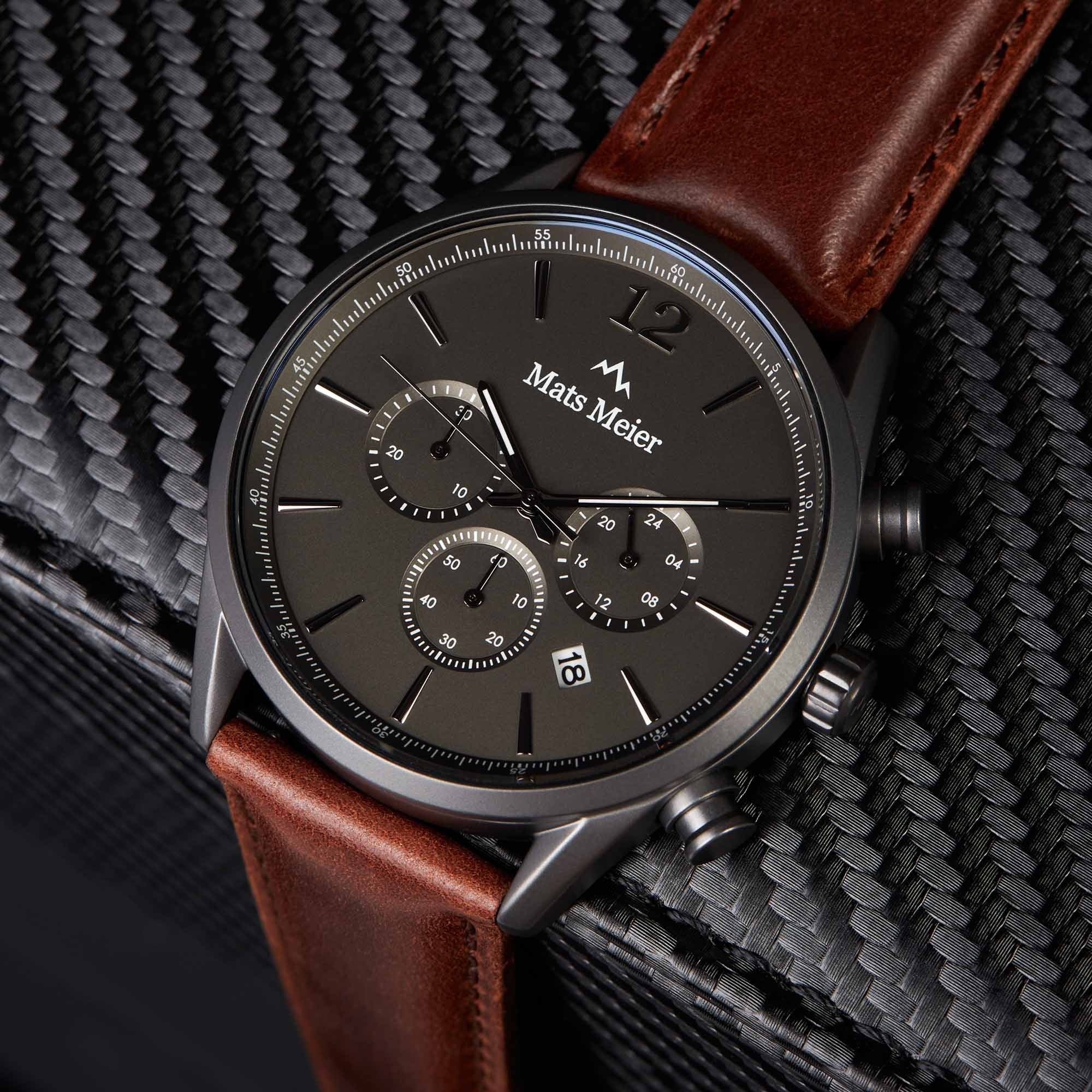 Grand Cornier chronograph mens watch gunmetal / dark brown