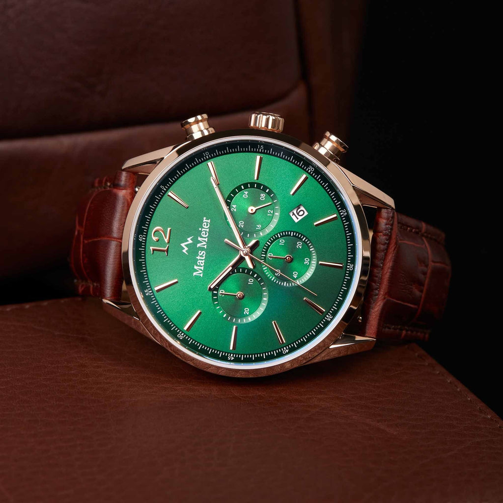 Grand Cornier chronograph mens watch green / rose gold colored / brown