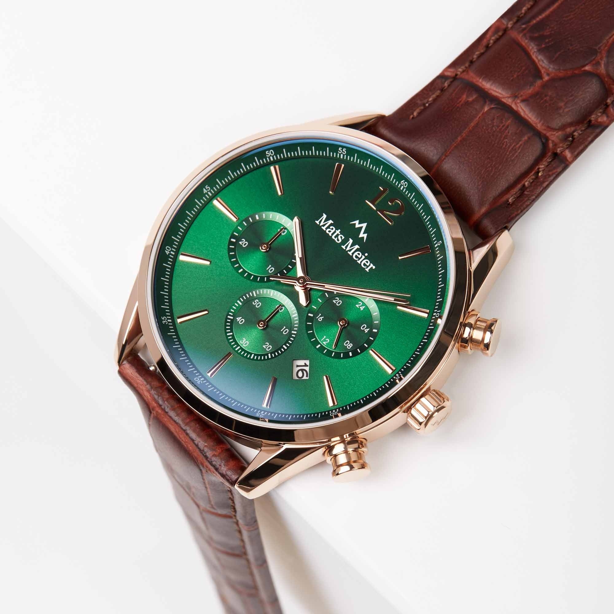 Grand Cornier chronograph mens watch green / rose gold colored / brown