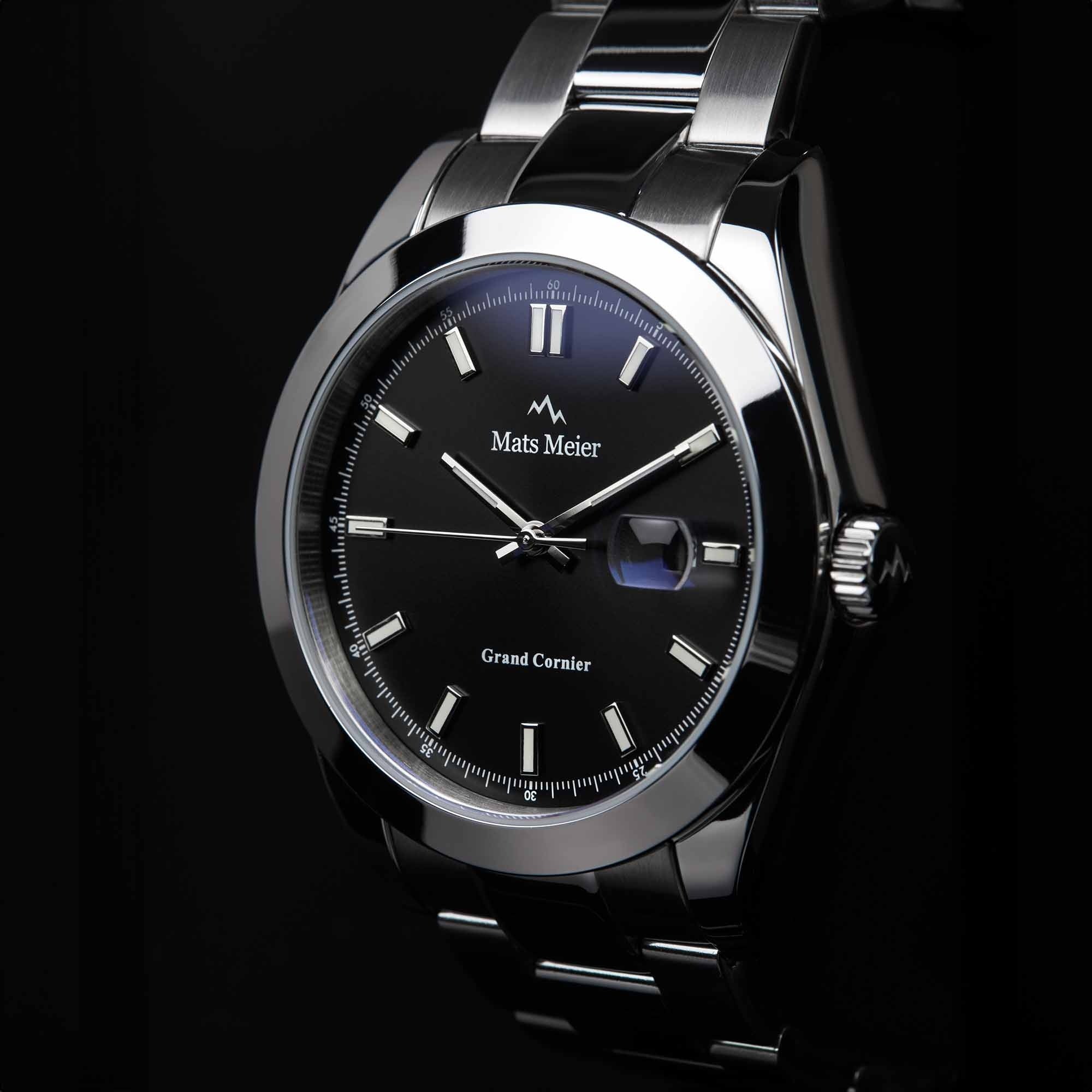 Grand Cornier mens watch silver coloured and black