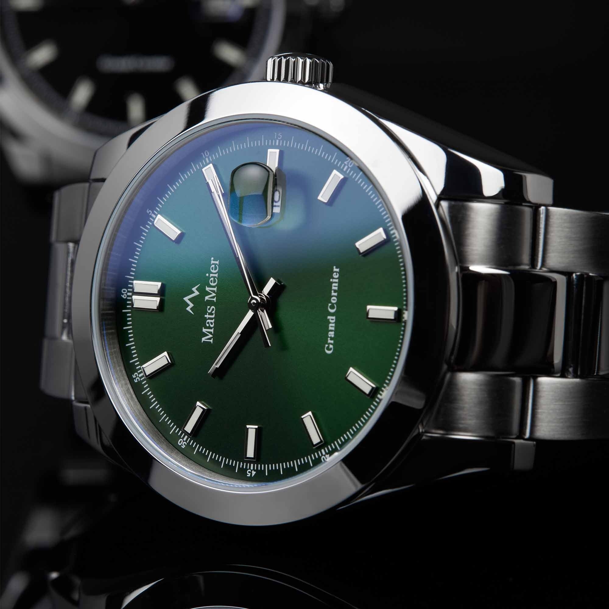 Grand Cornier mens watch silver coloured and green