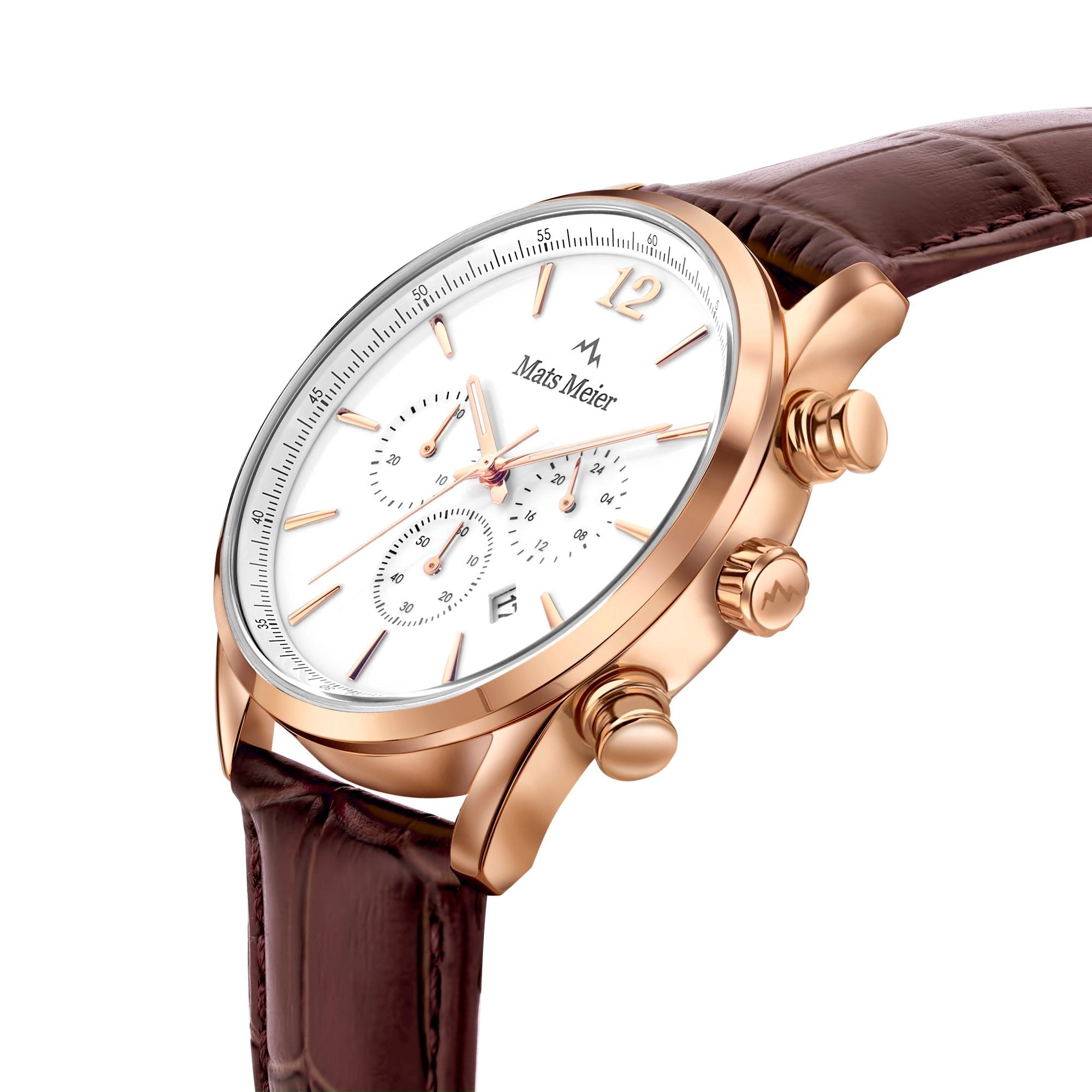 Grand Cornier chronograph mens watch white / rose gold colored / brown