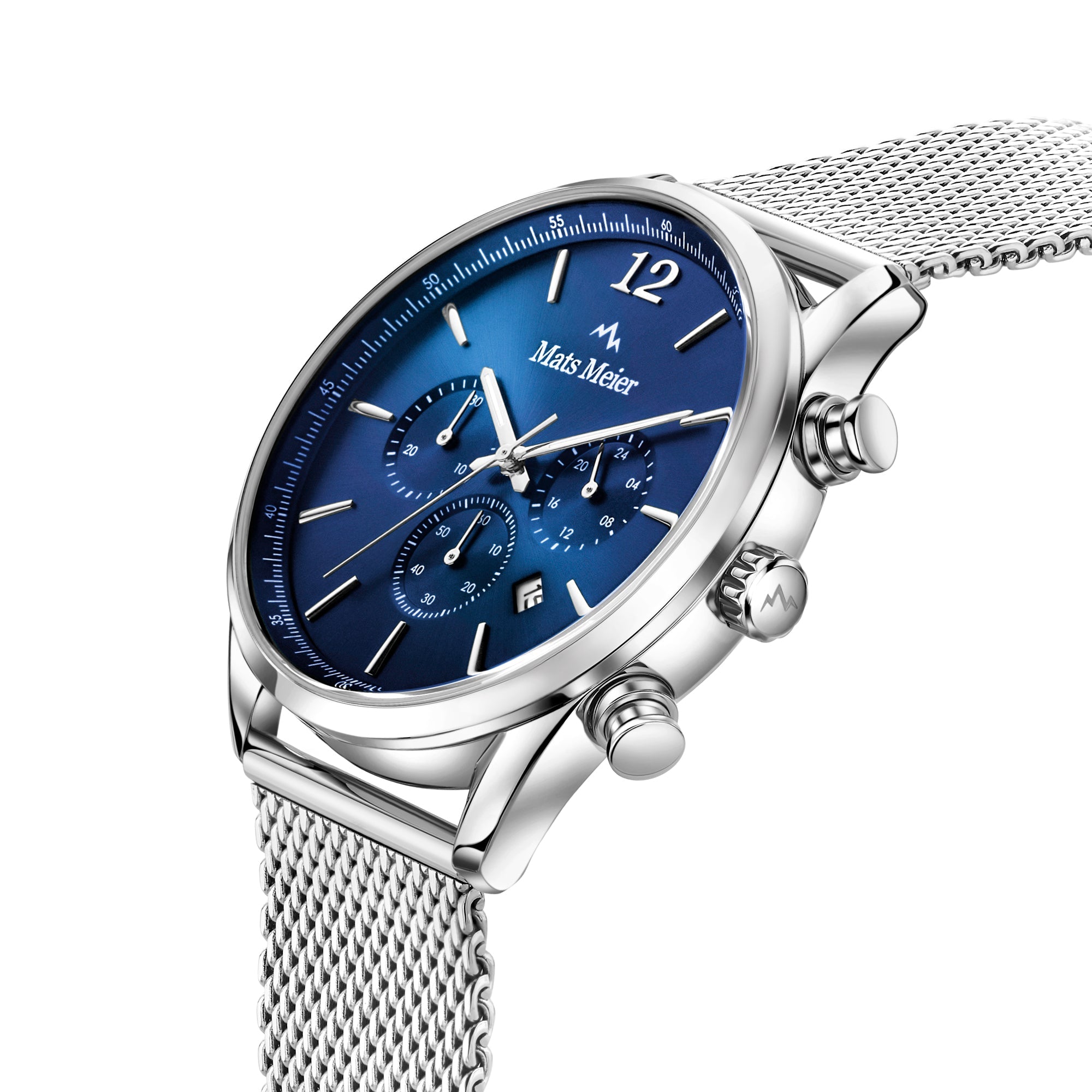Grand Cornier chronograph mens watch blue / silver colored mesh