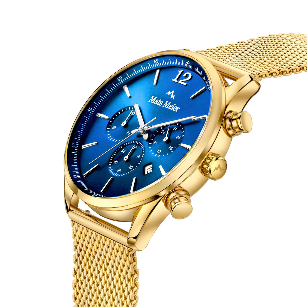 Grand Cornier chronograph mens watch blue / gold colored mesh