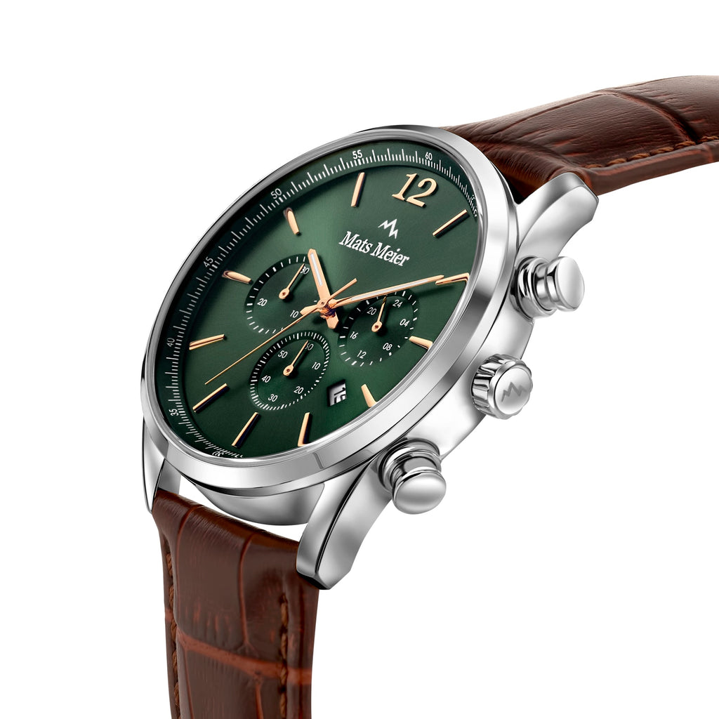 Grand Cornier chronograph mens watch green / silver colored / brown