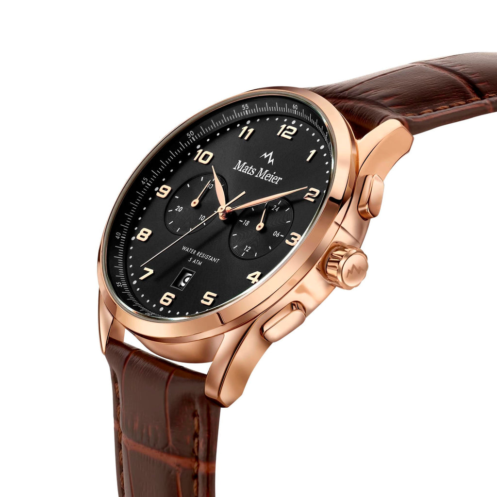 Mont Vélan chronograph mens watch black / rose gold colored / brown