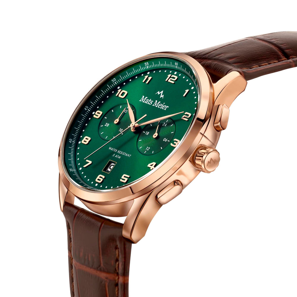 Mont Vélan chronograph mens watch green / rose gold colored / brown