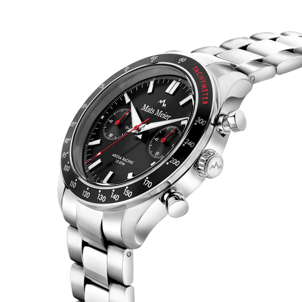 Arosa Racing chronograph mens watch silver coloured and black