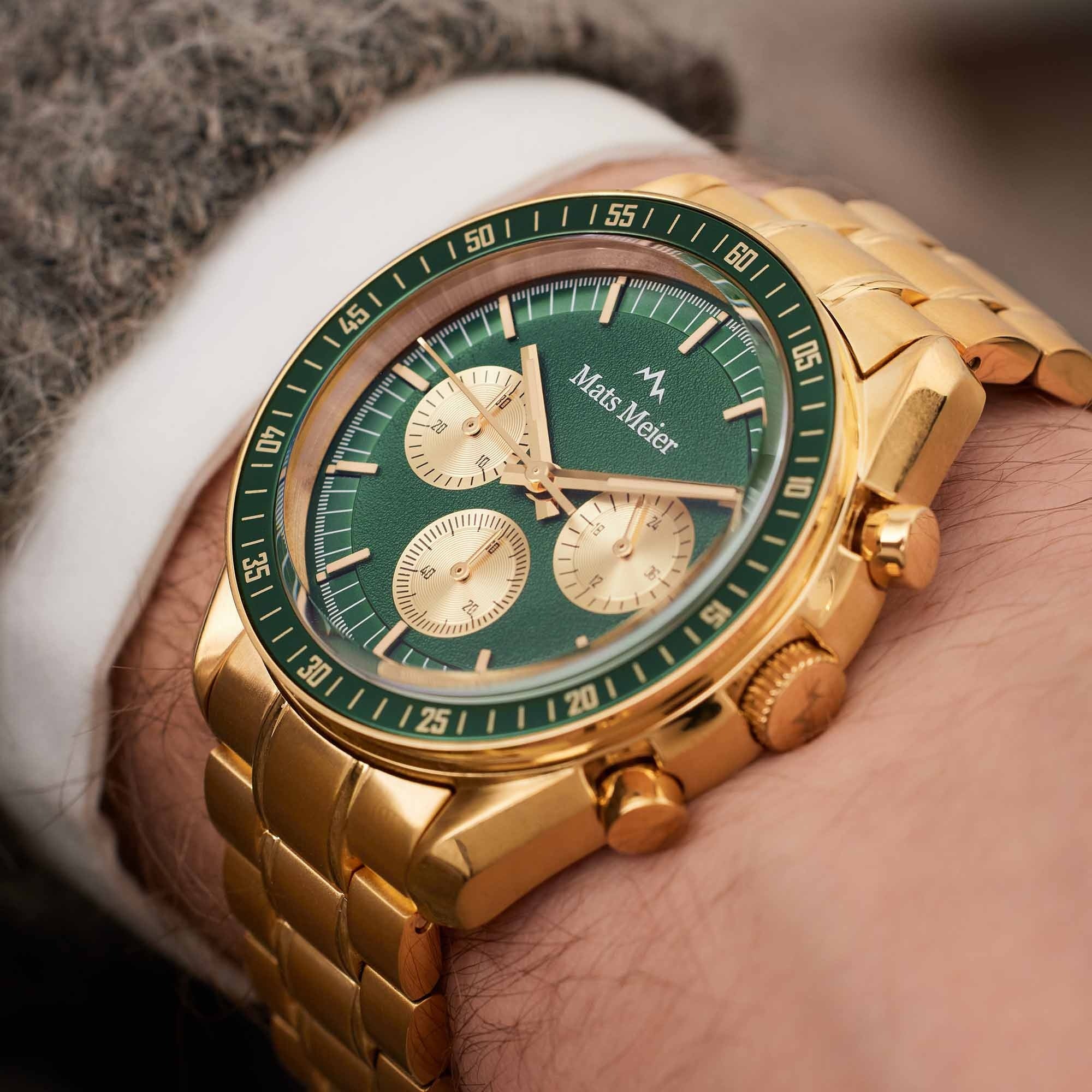 Arosa Racing chronograph mens watch gold coloured and green