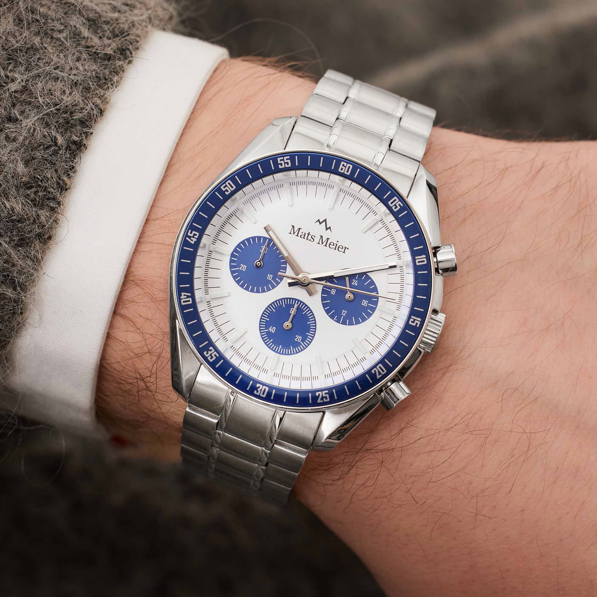 Arosa Racing chronograph mens watch silver coloured and white