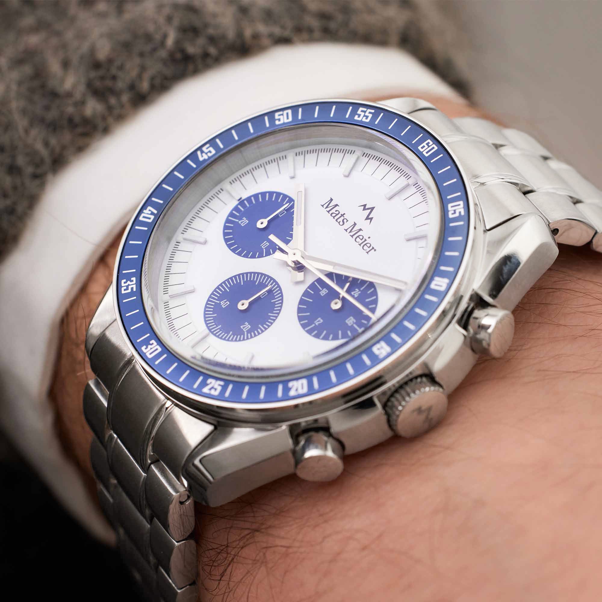Arosa Racing chronograph mens watch silver coloured and white