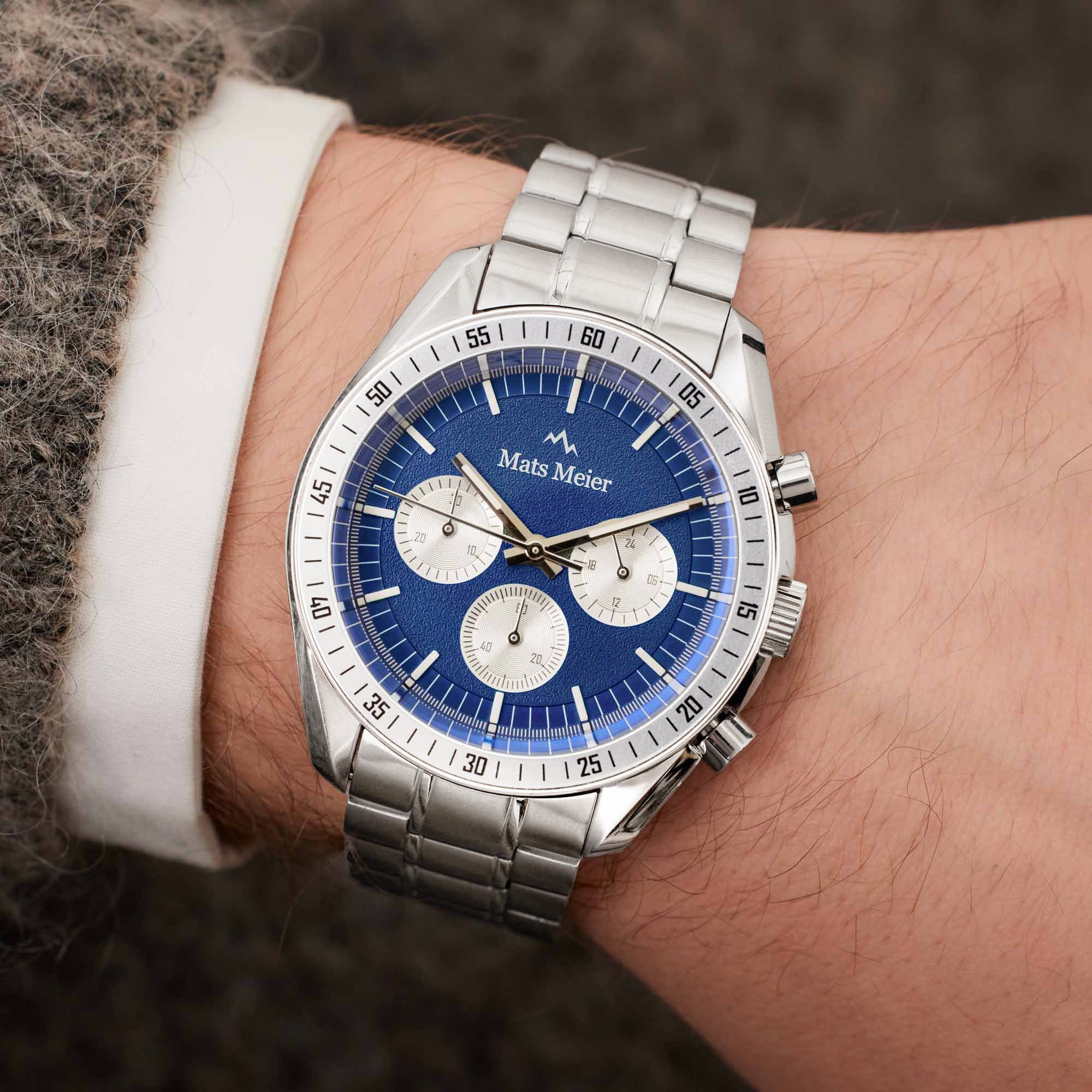 Arosa Racing chronograph mens watch silver coloured and blue