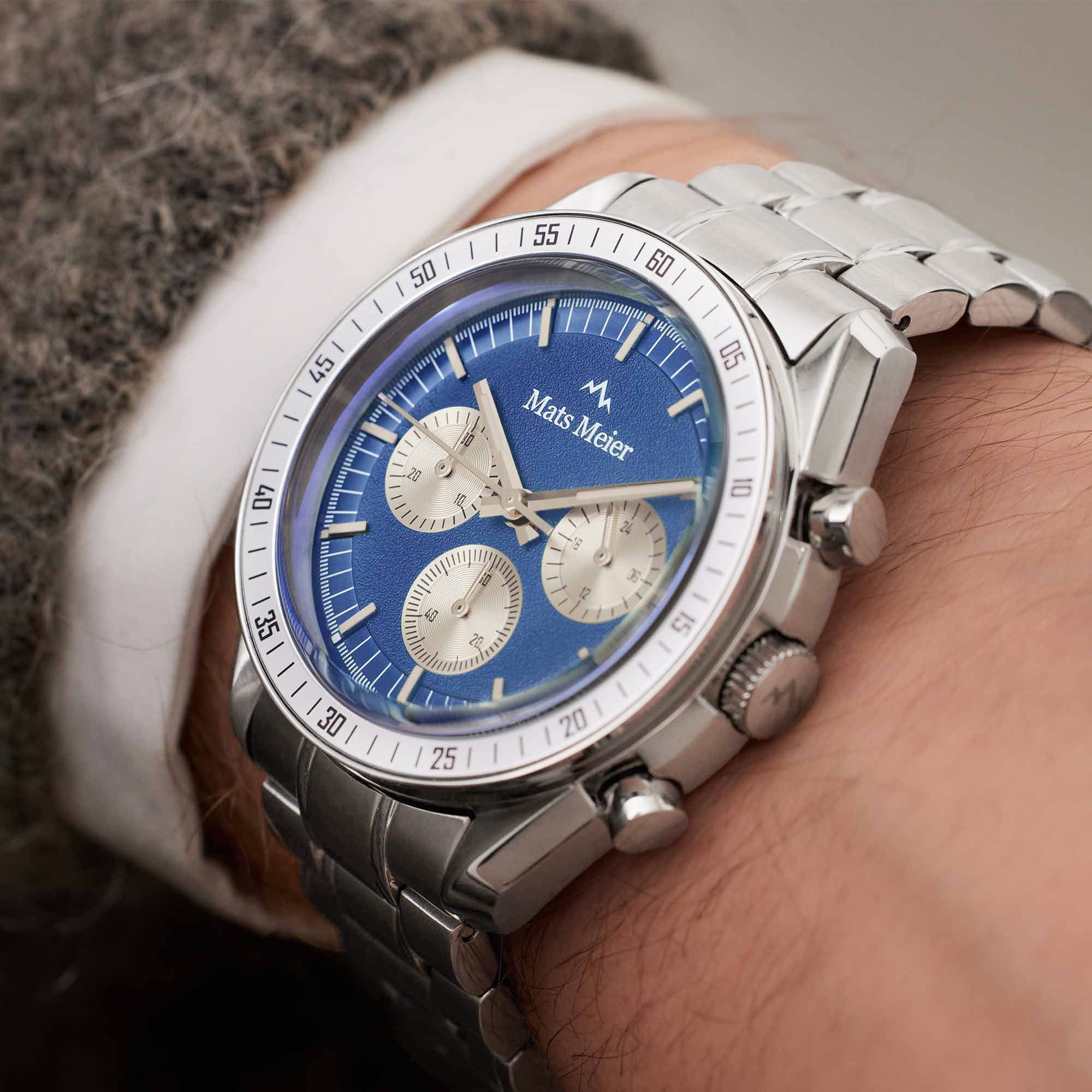 Arosa Racing chronograph mens watch silver coloured and blue