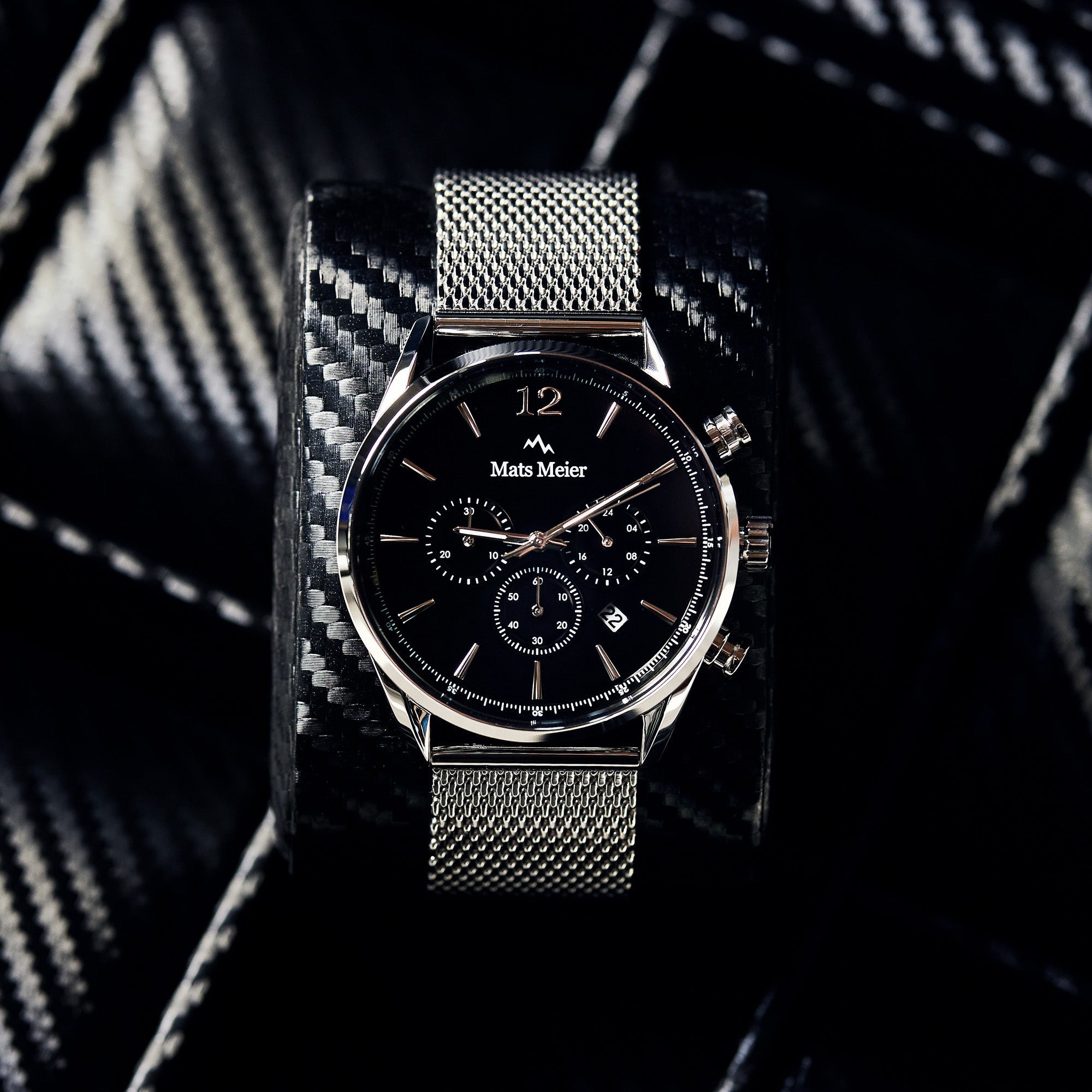 Grand Cornier chronograph mens watch black / silver colored mesh