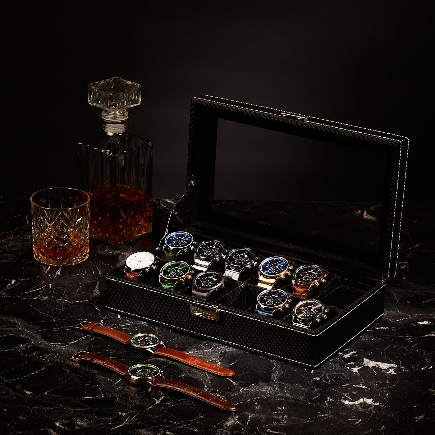 Mont Fort watch box black - 12 watches