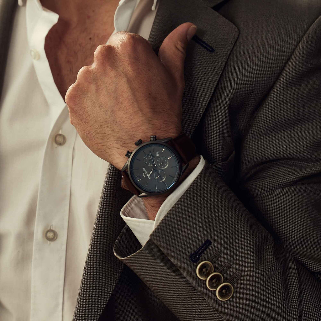 Grand Cornier chronograph mens watch gunmetal / dark brown
