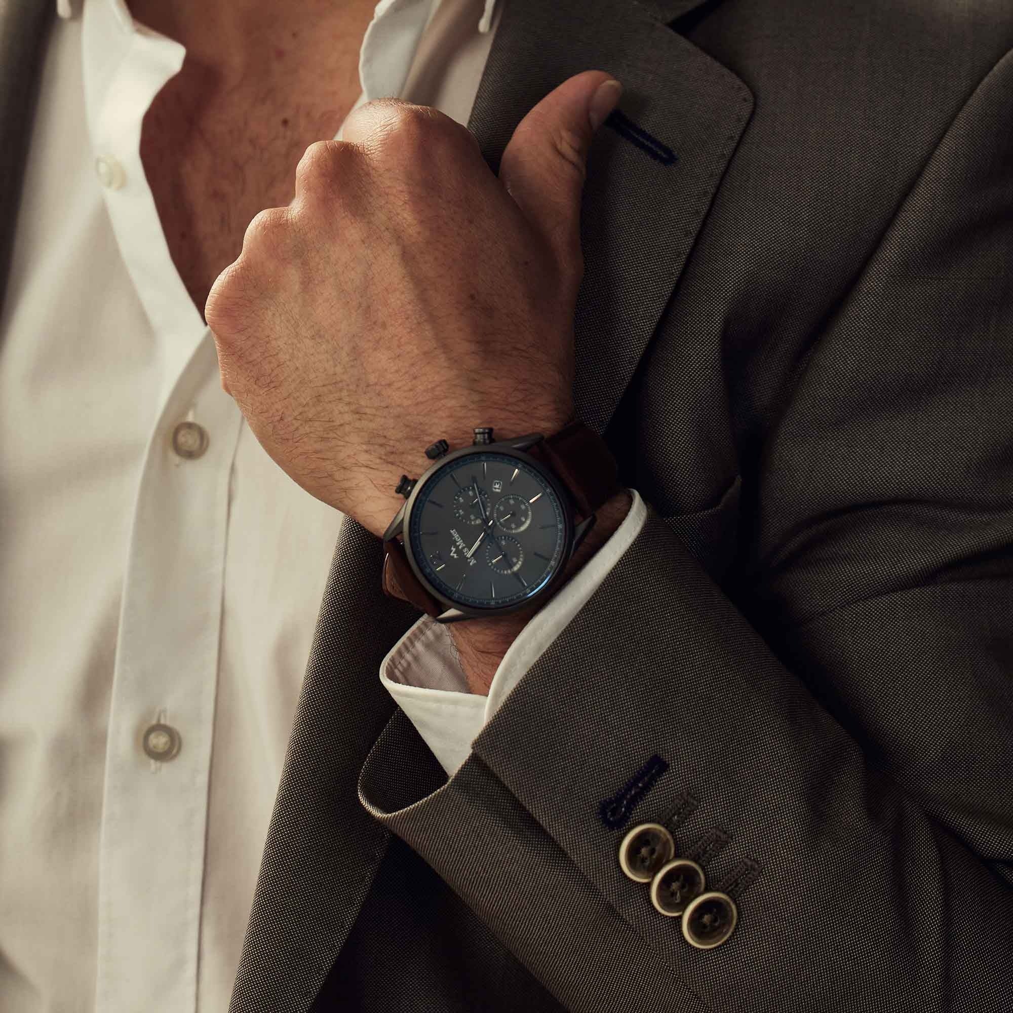 Grand Cornier chronograph mens watch gunmetal / dark brown