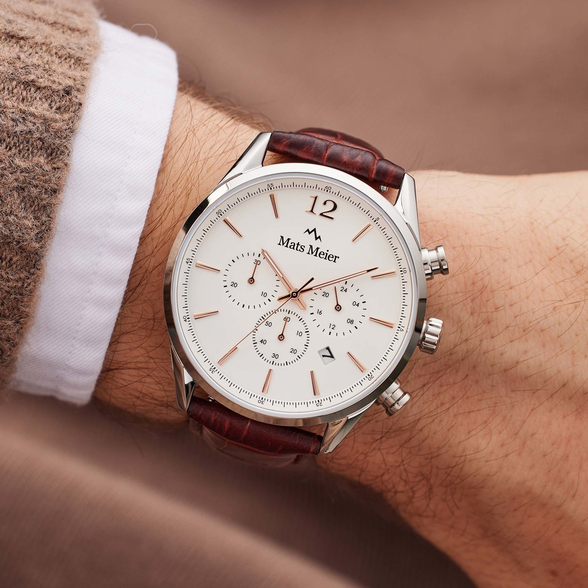 Grand Cornier chronograph mens watch white / brown