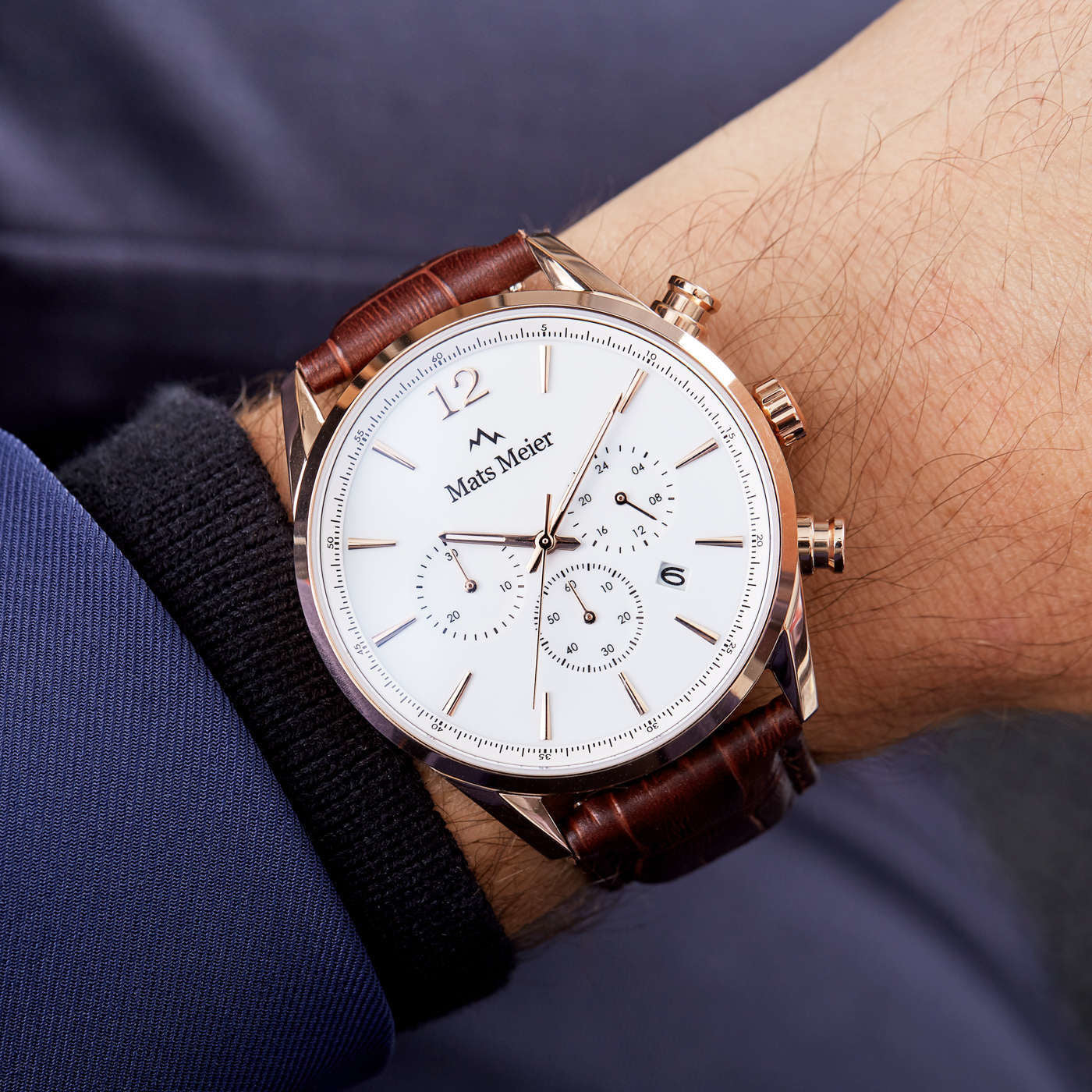 Grand Cornier chronograph mens watch white / rose gold colored / brown