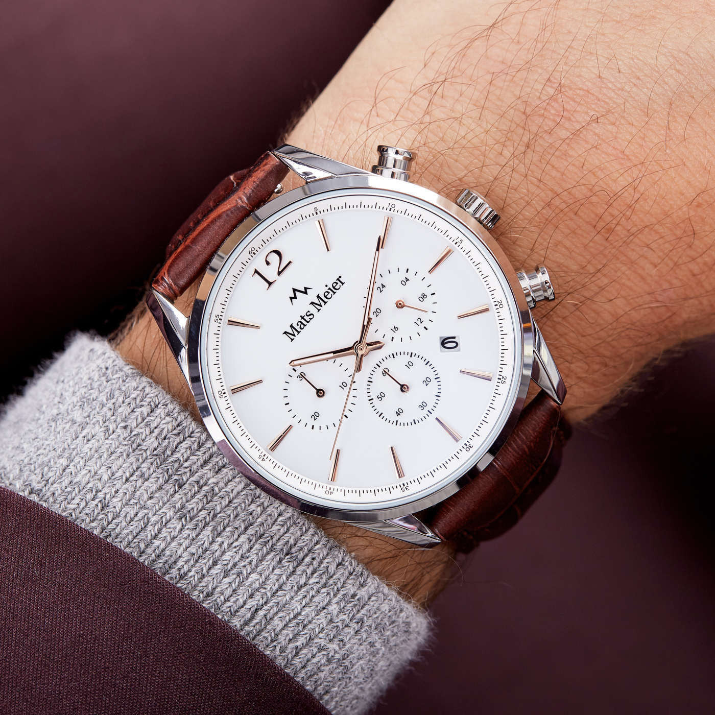 Grand Cornier chronograph mens watch white / brown