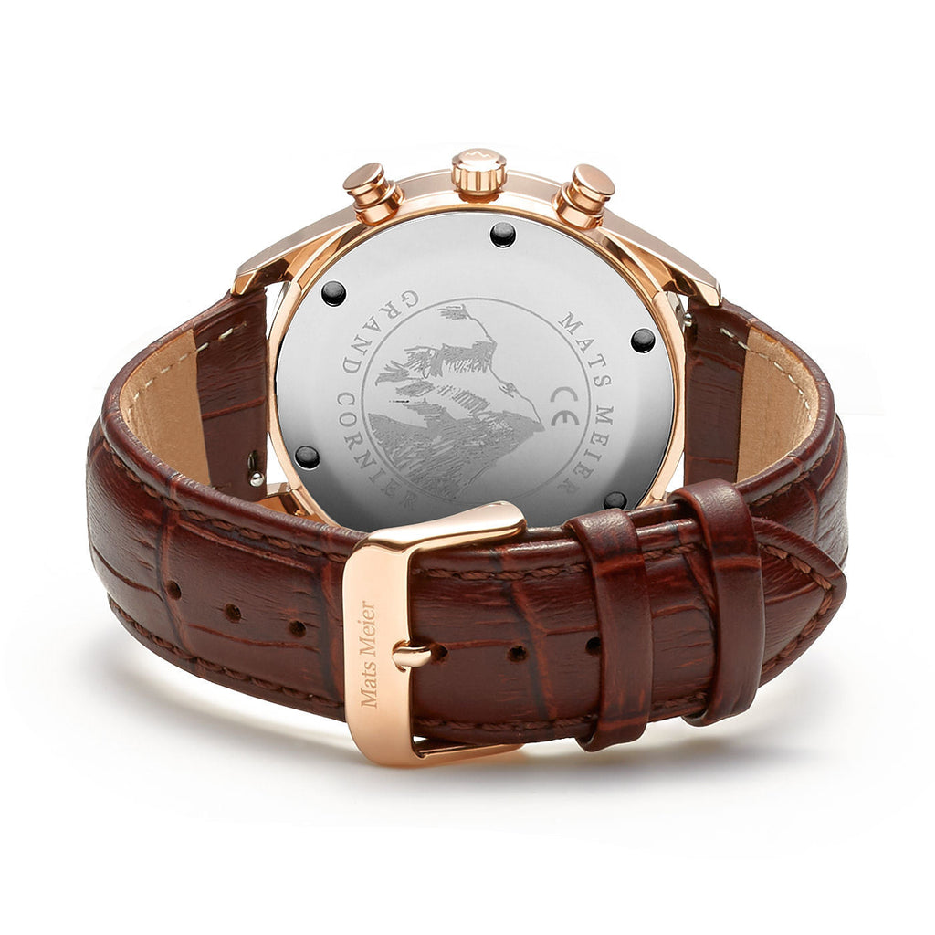 Grand Cornier chronograph mens watch white / rose gold colored / brown