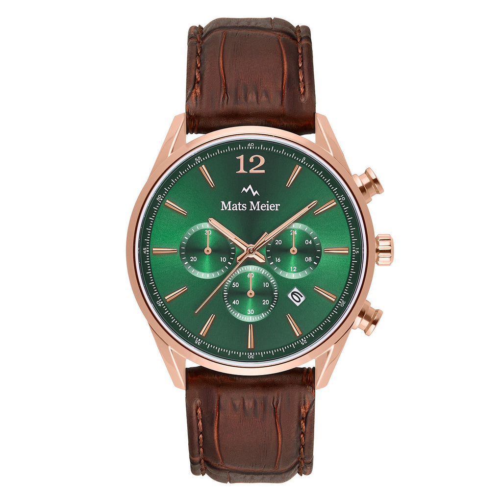 Grand Cornier chronograph mens watch green / rose gold colored / brown