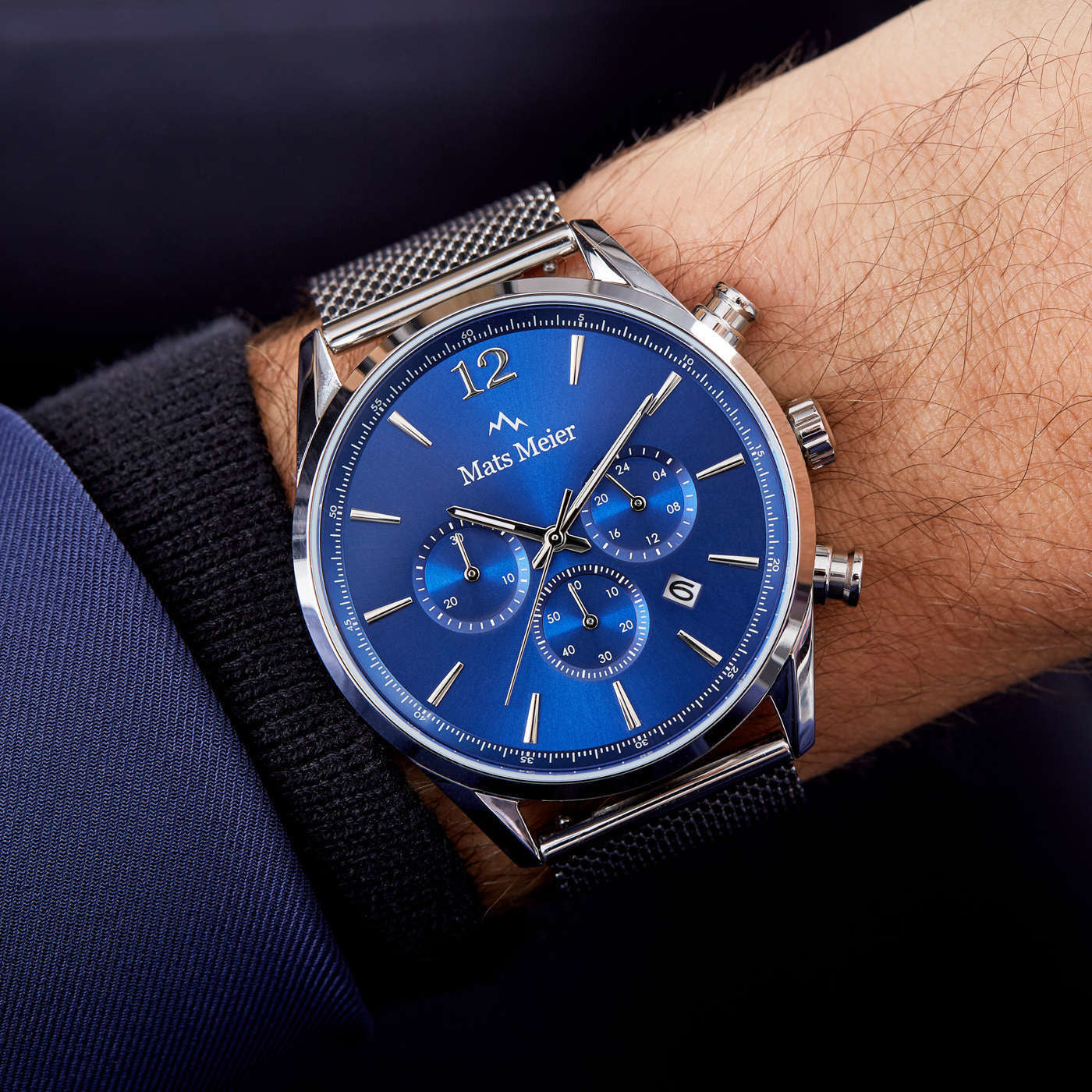 Grand Cornier chronograph mens watch blue / silver colored mesh