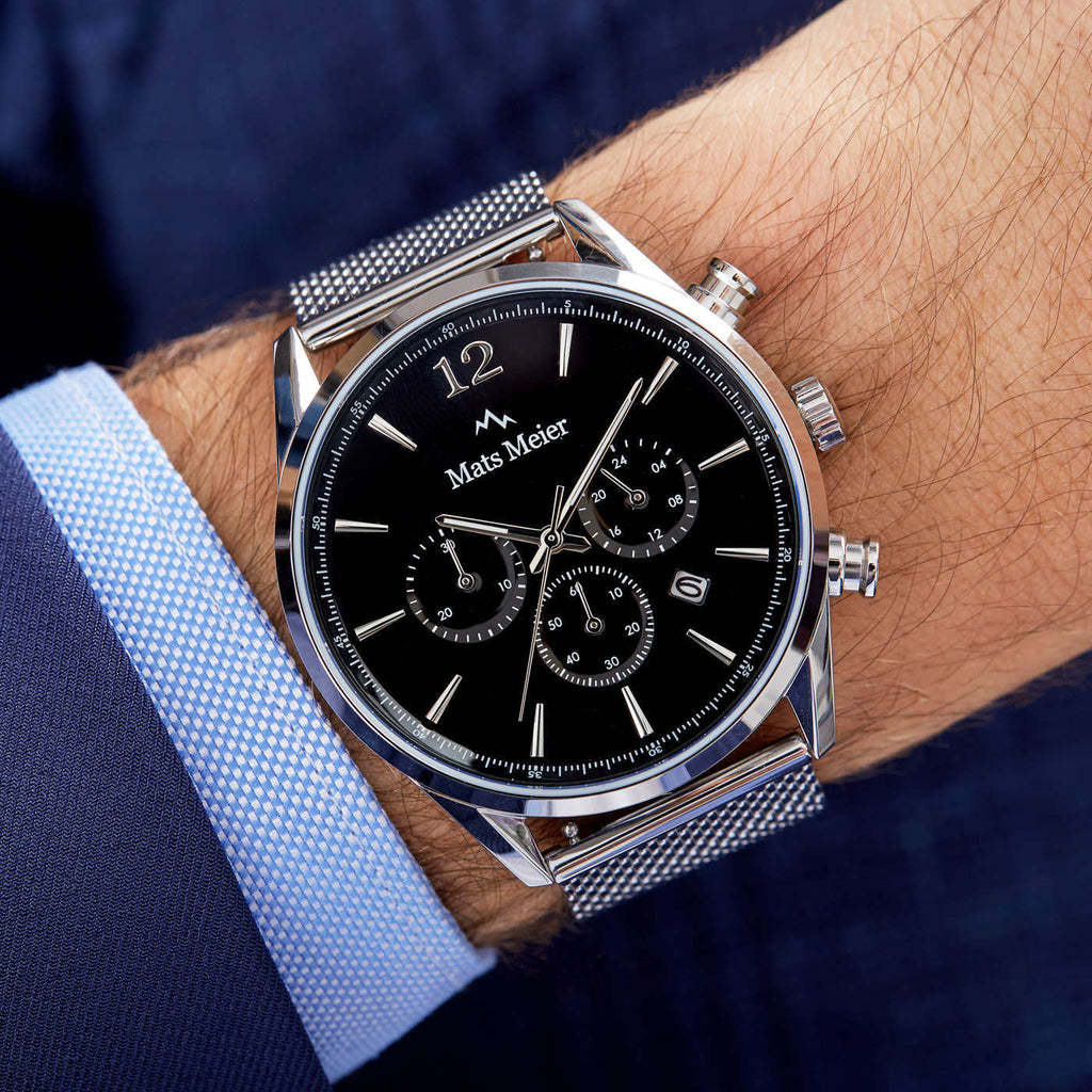 Grand Cornier chronograph mens watch black / silver colored mesh
