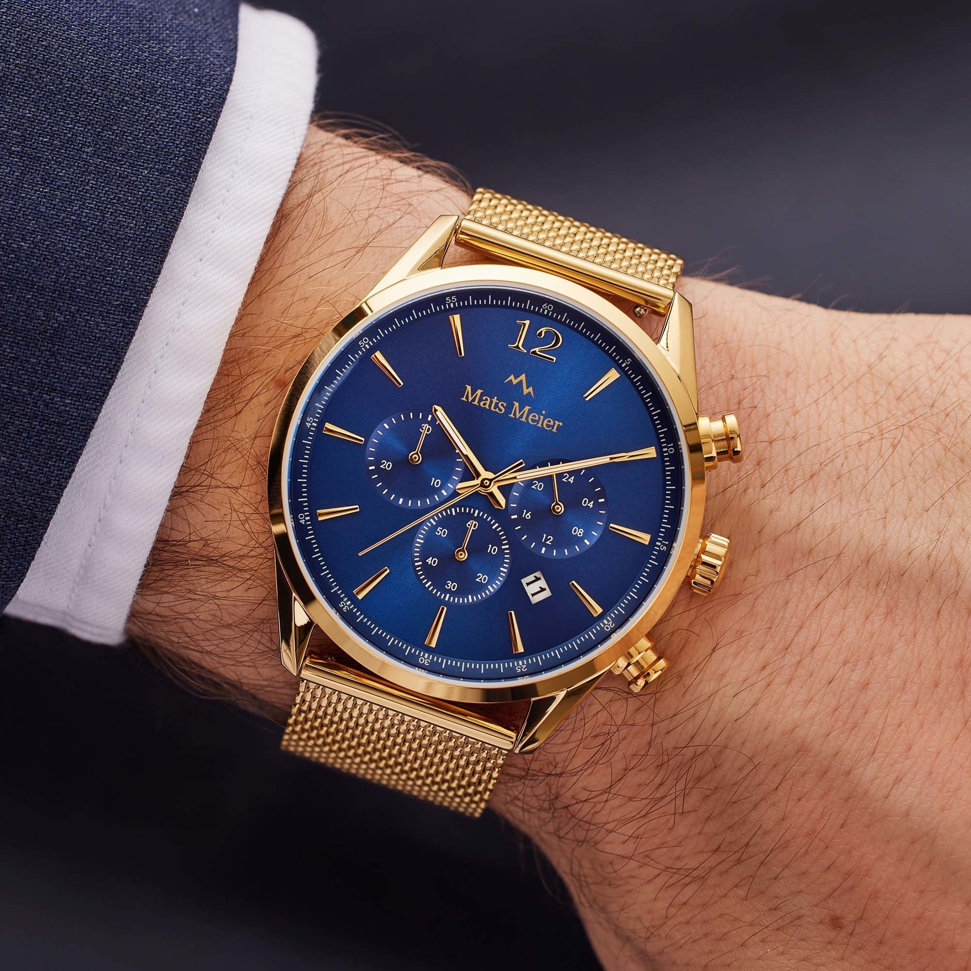 Grand Cornier chronograph mens watch blue / gold colored mesh