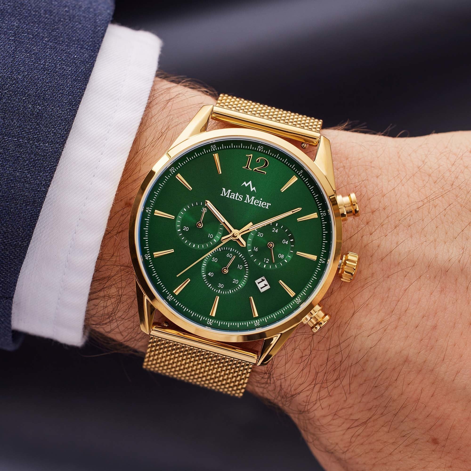 Grand Cornier chronograph mens watch green / gold colored mesh