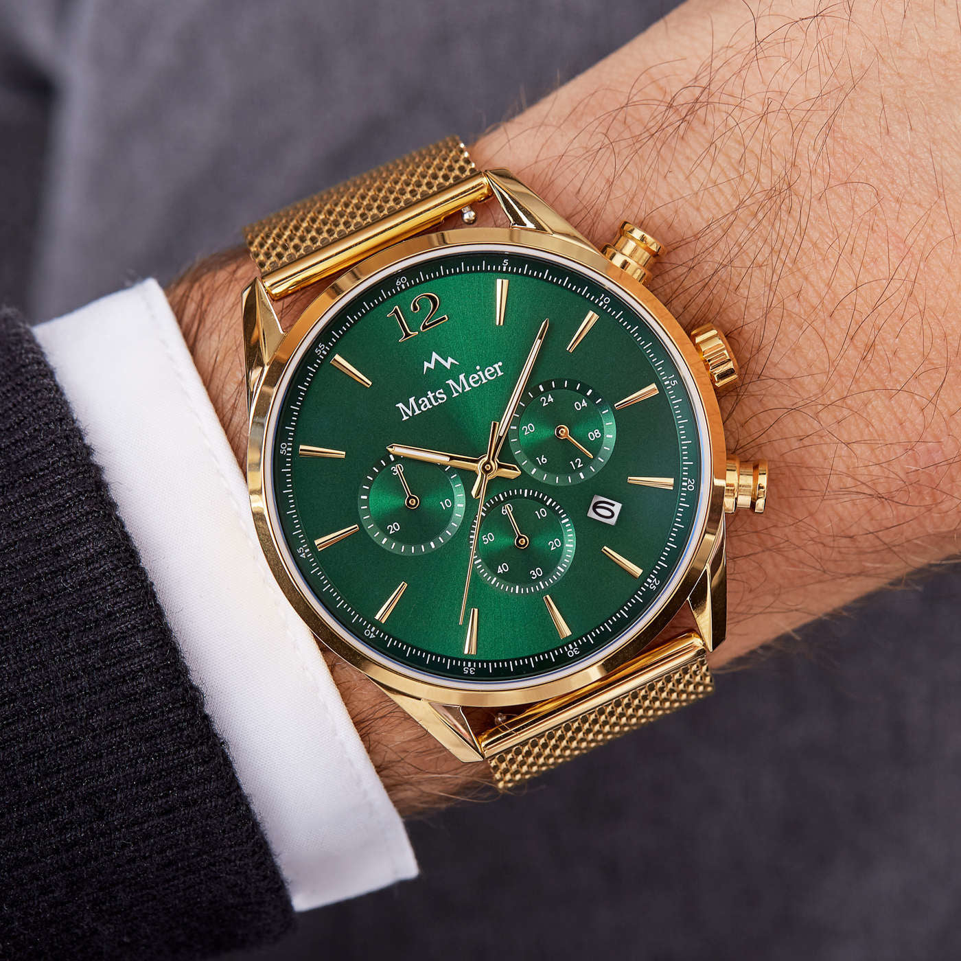 Grand Cornier chronograph mens watch green / gold colored mesh