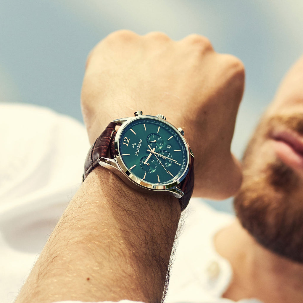 Grand Cornier chronograph mens watch green / silver colored / brown