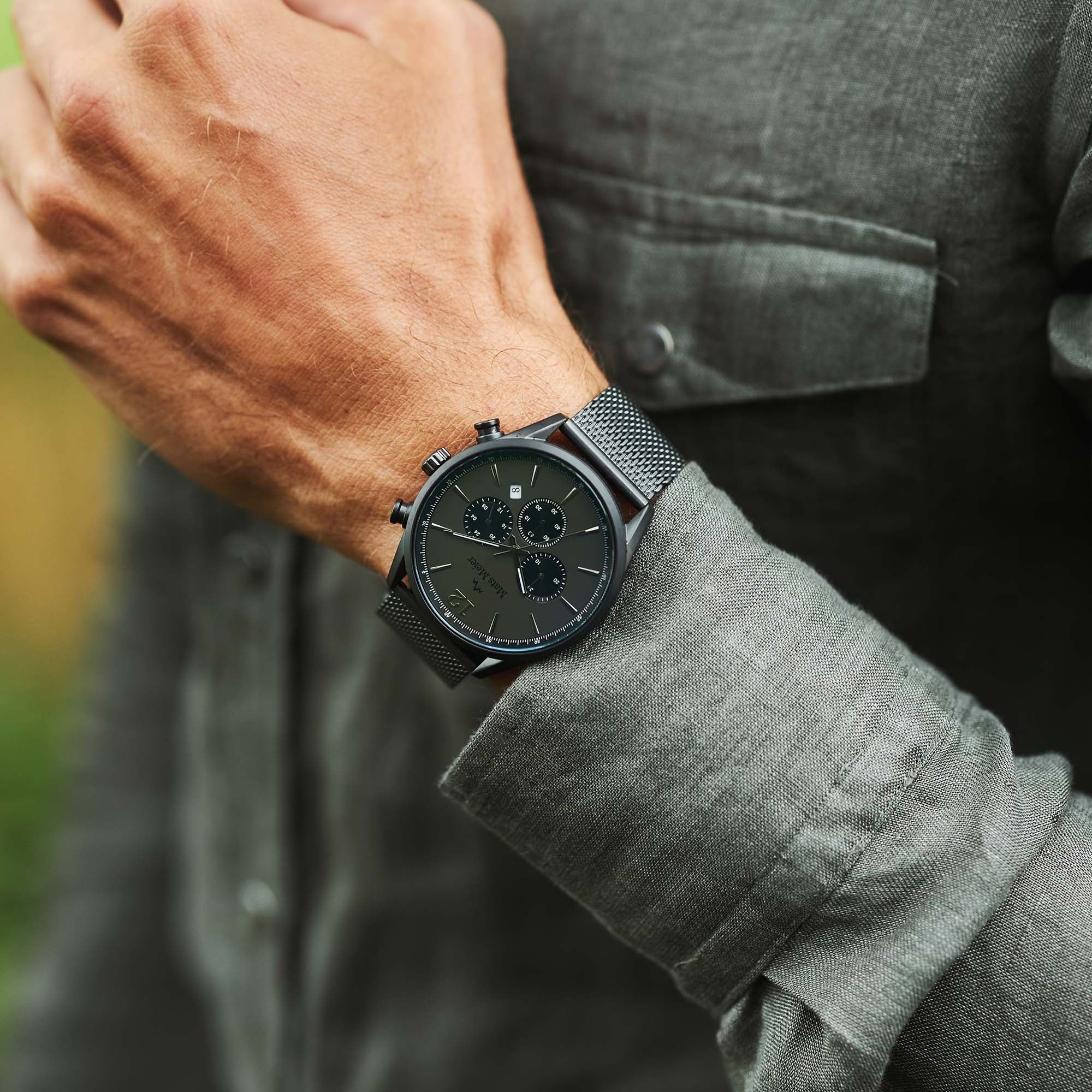 Grand Cornier chronograph mens watch matte gunmetal mesh