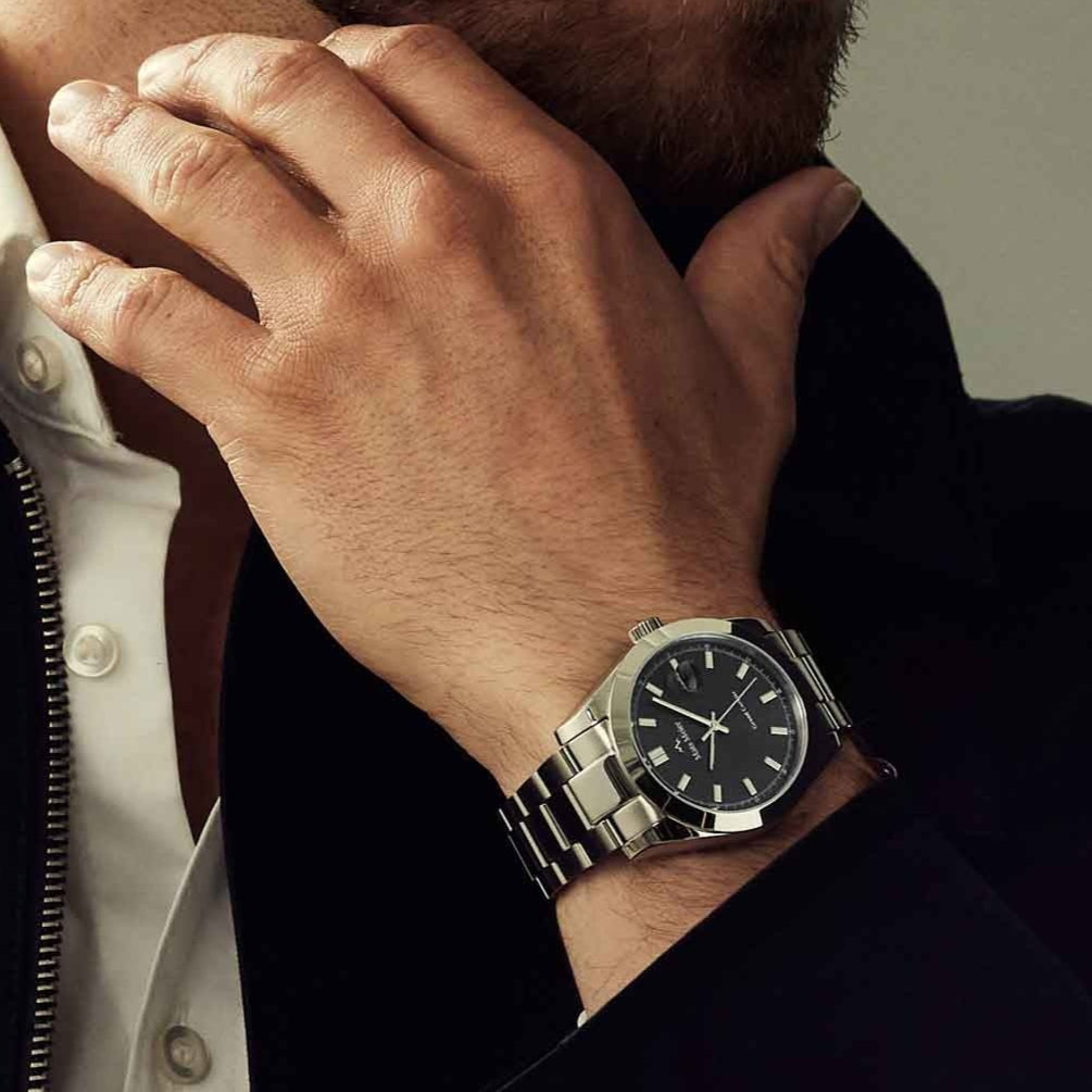 Grand Cornier mens watch silver coloured and black