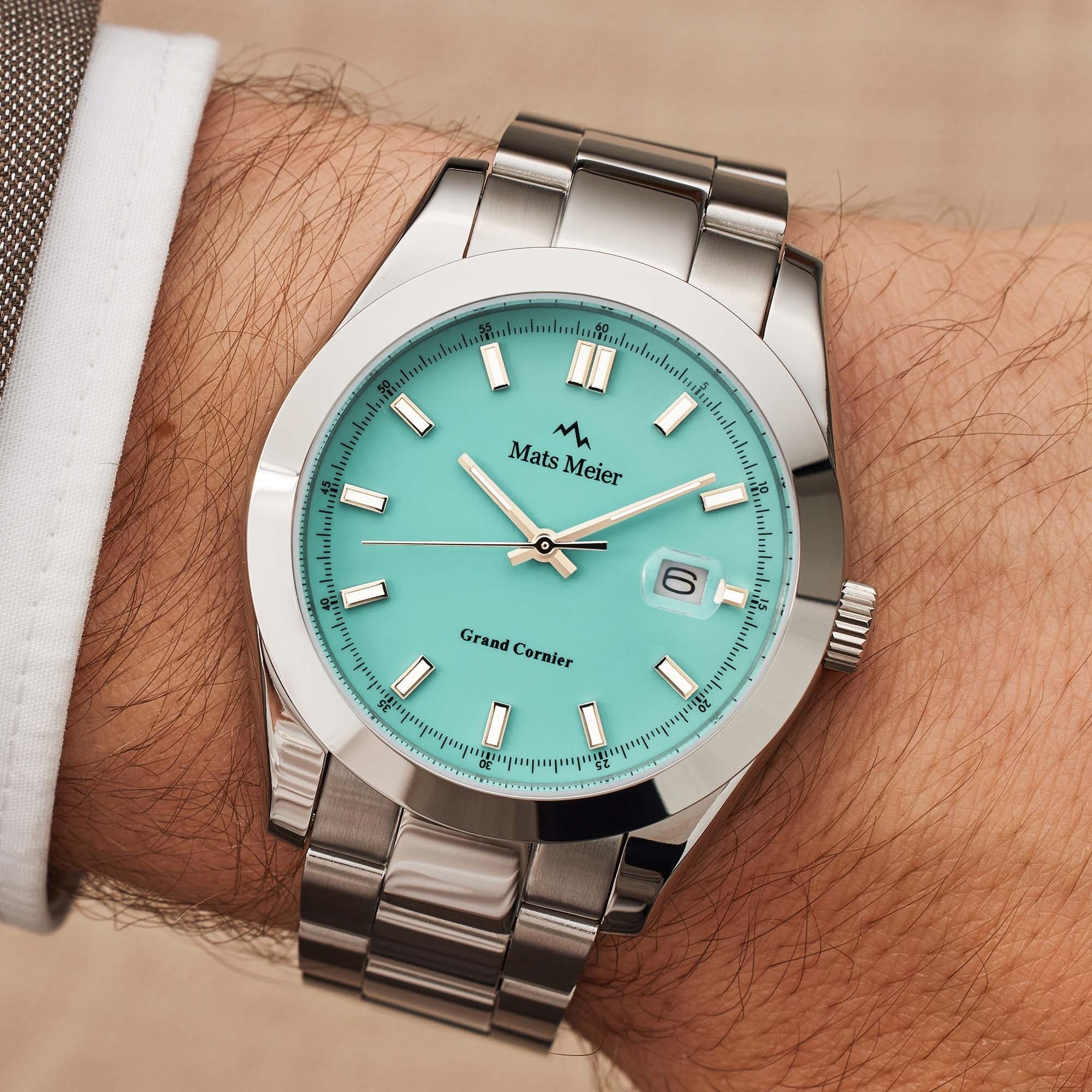 Grand Cornier mens watch silver coloured and blue