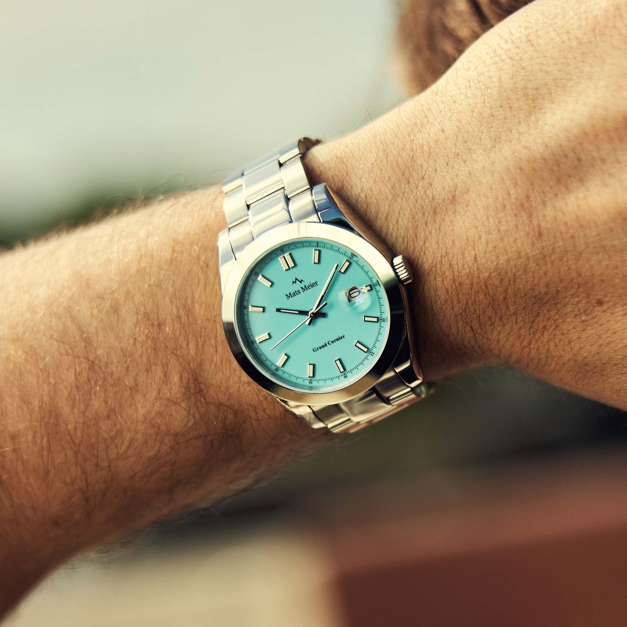 Grand Cornier mens watch silver coloured and blue
