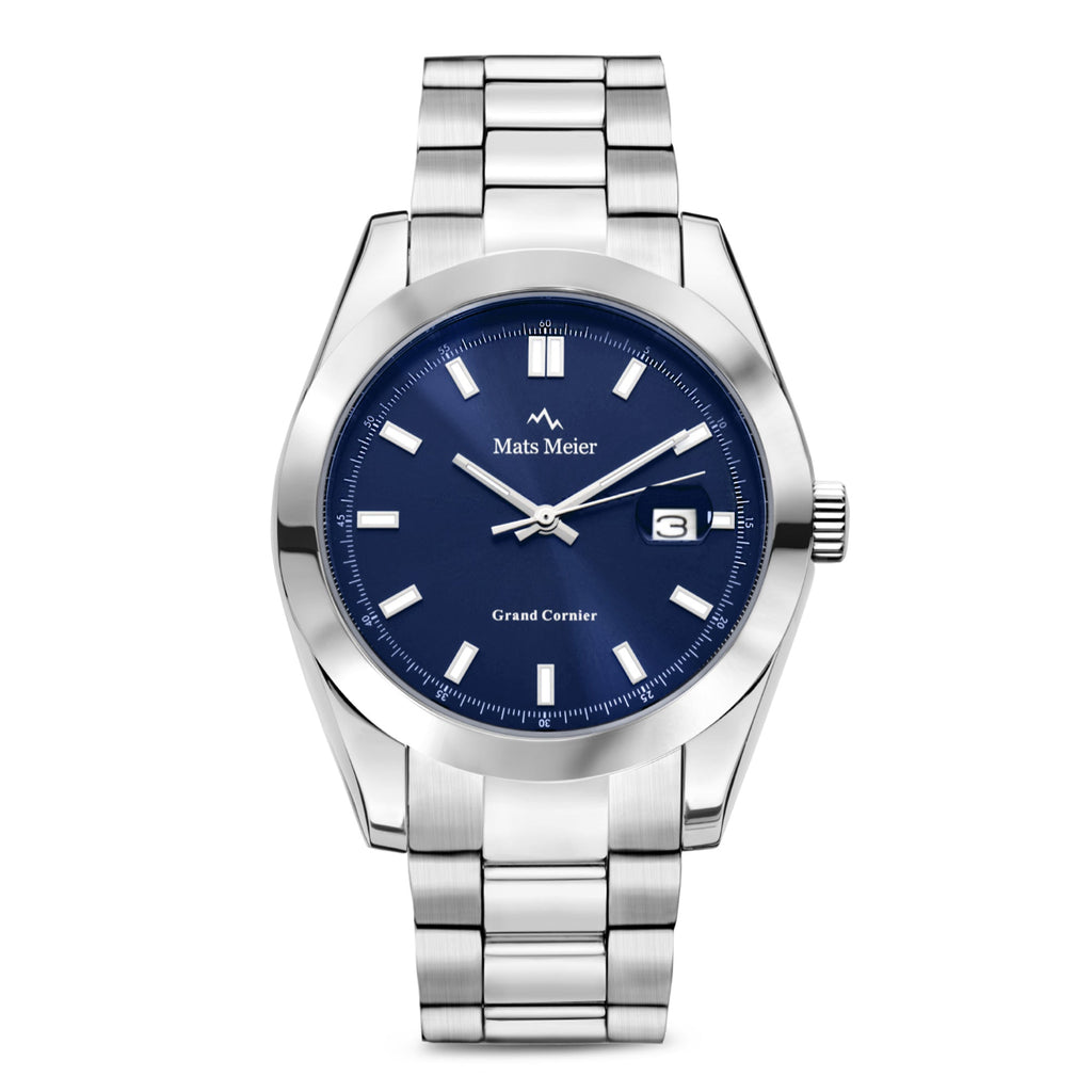 Grand Cornier mens watch silver coloured and cobalt