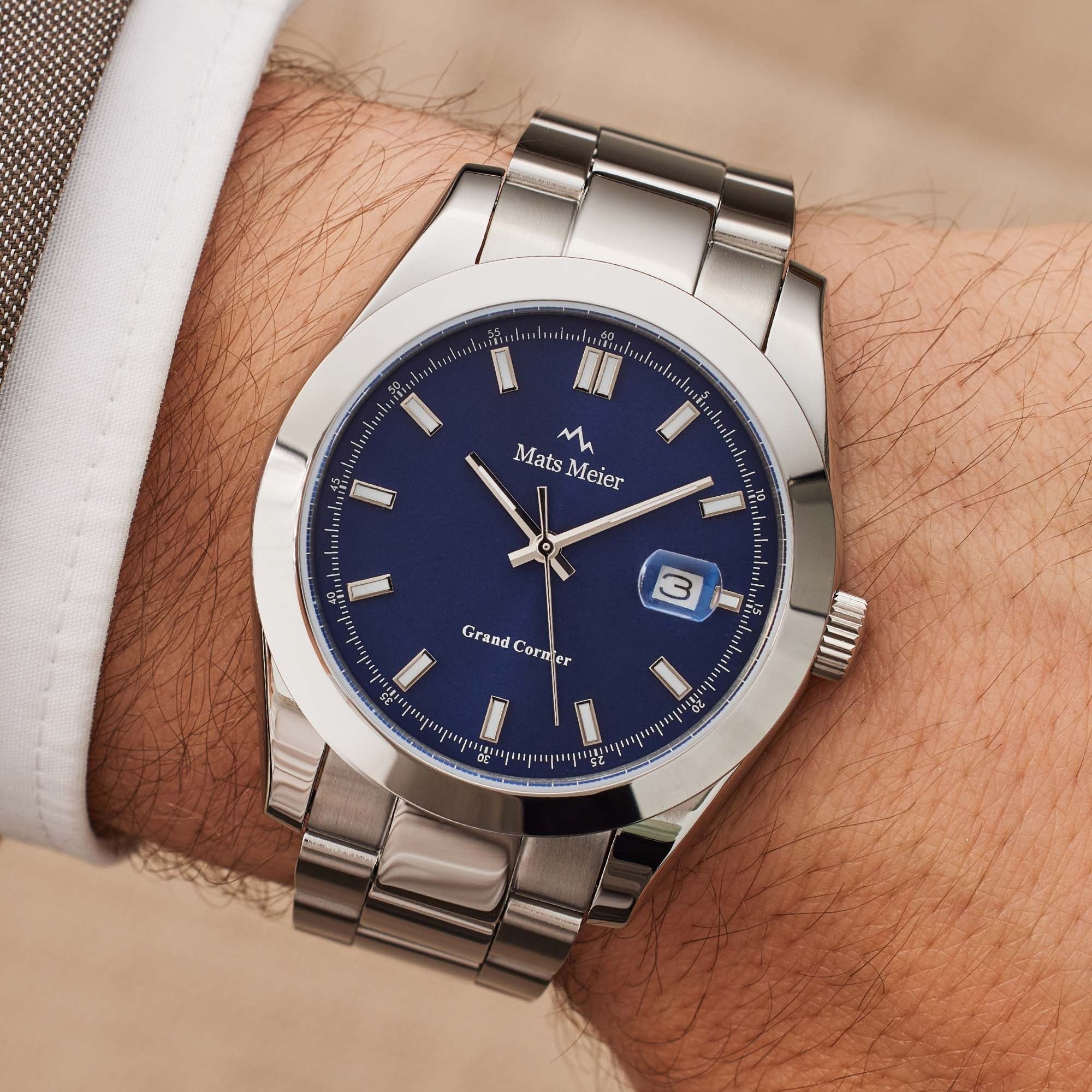 Grand Cornier mens watch silver coloured and cobalt
