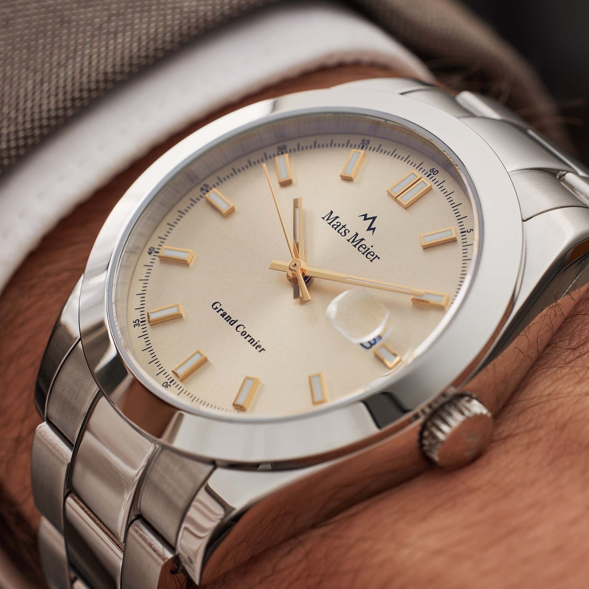 Grand Cornier mens watch silver coloured and taupe