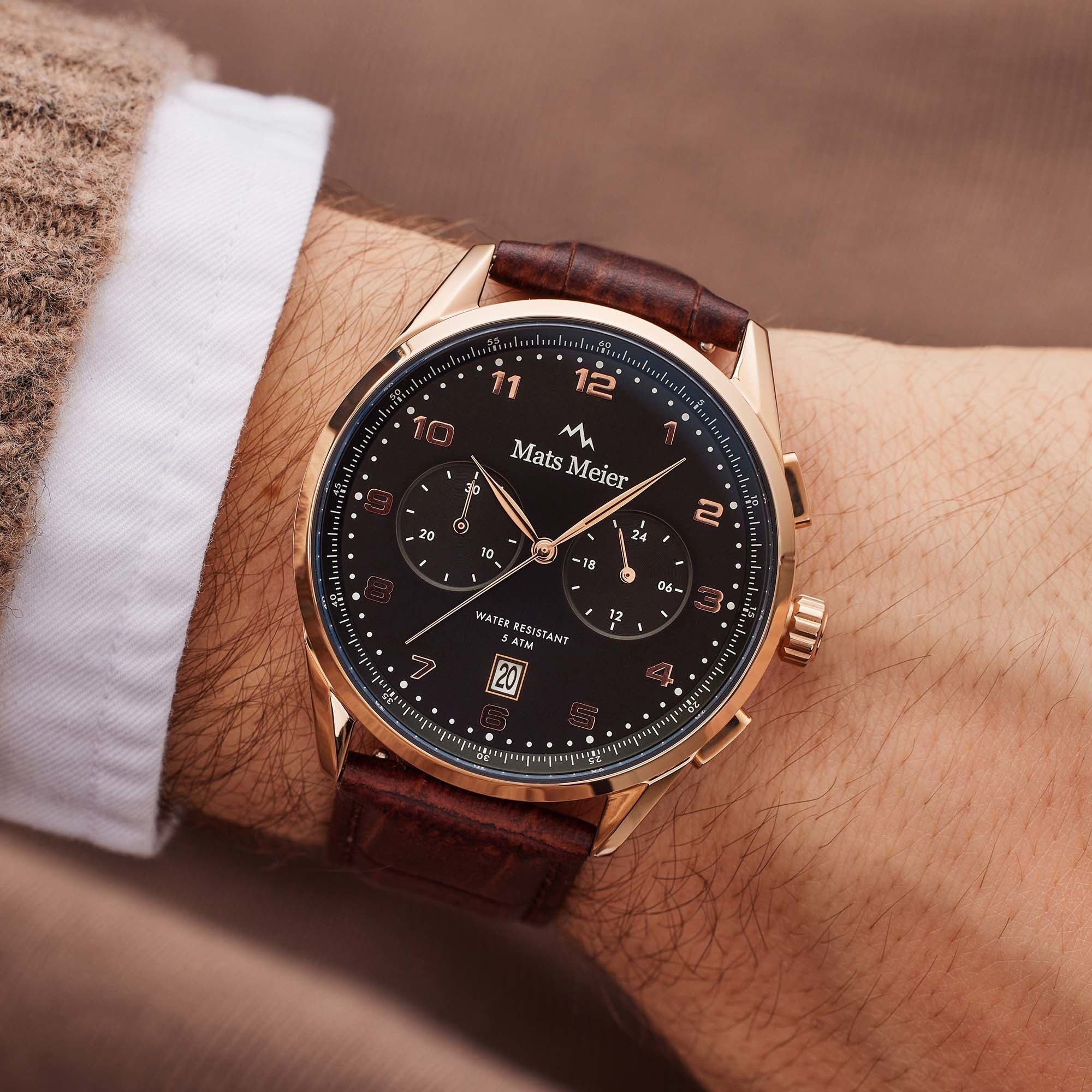 Mont Vélan chronograph mens watch black / rose gold colored / brown