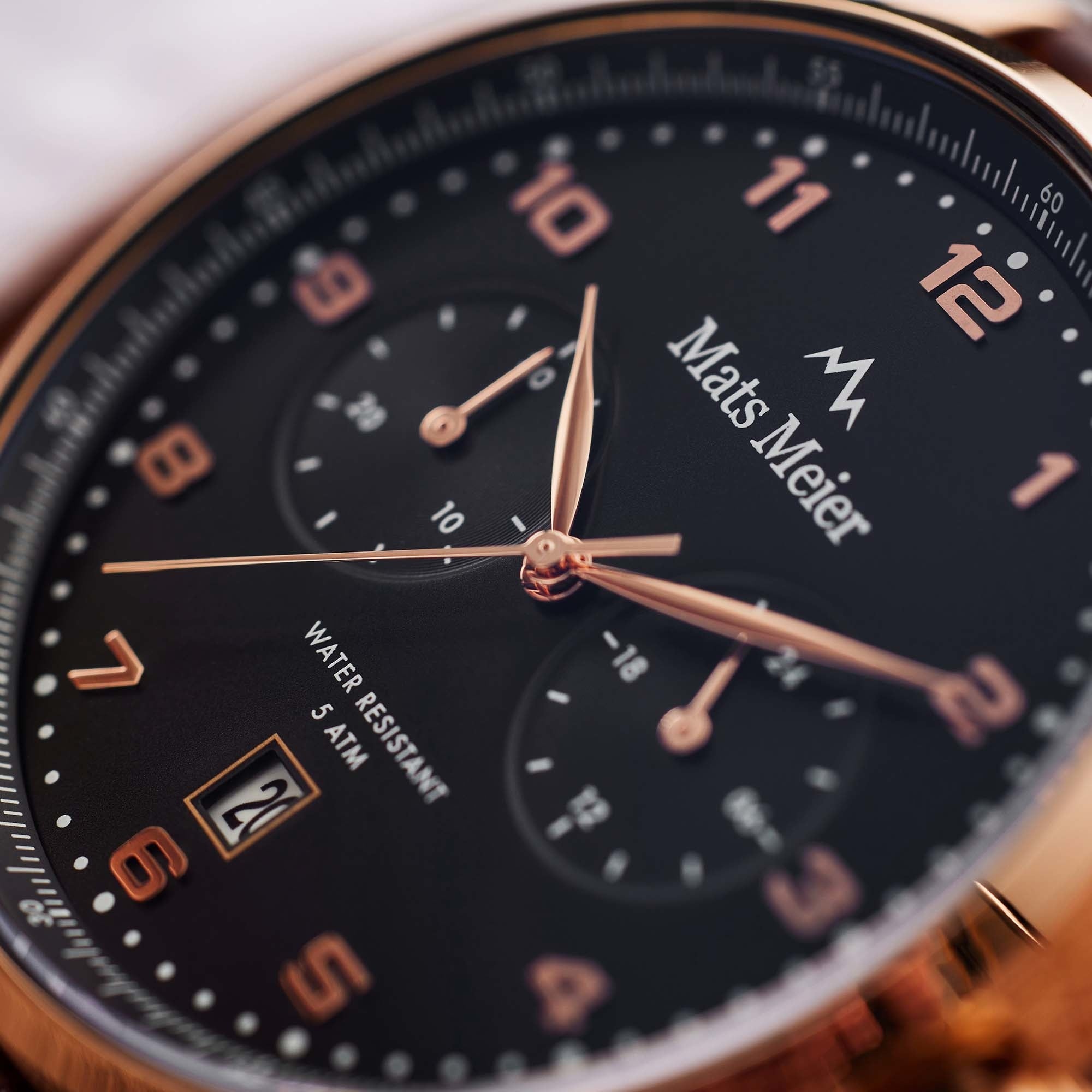 Mont Vélan chronograph mens watch black / rose gold colored / brown