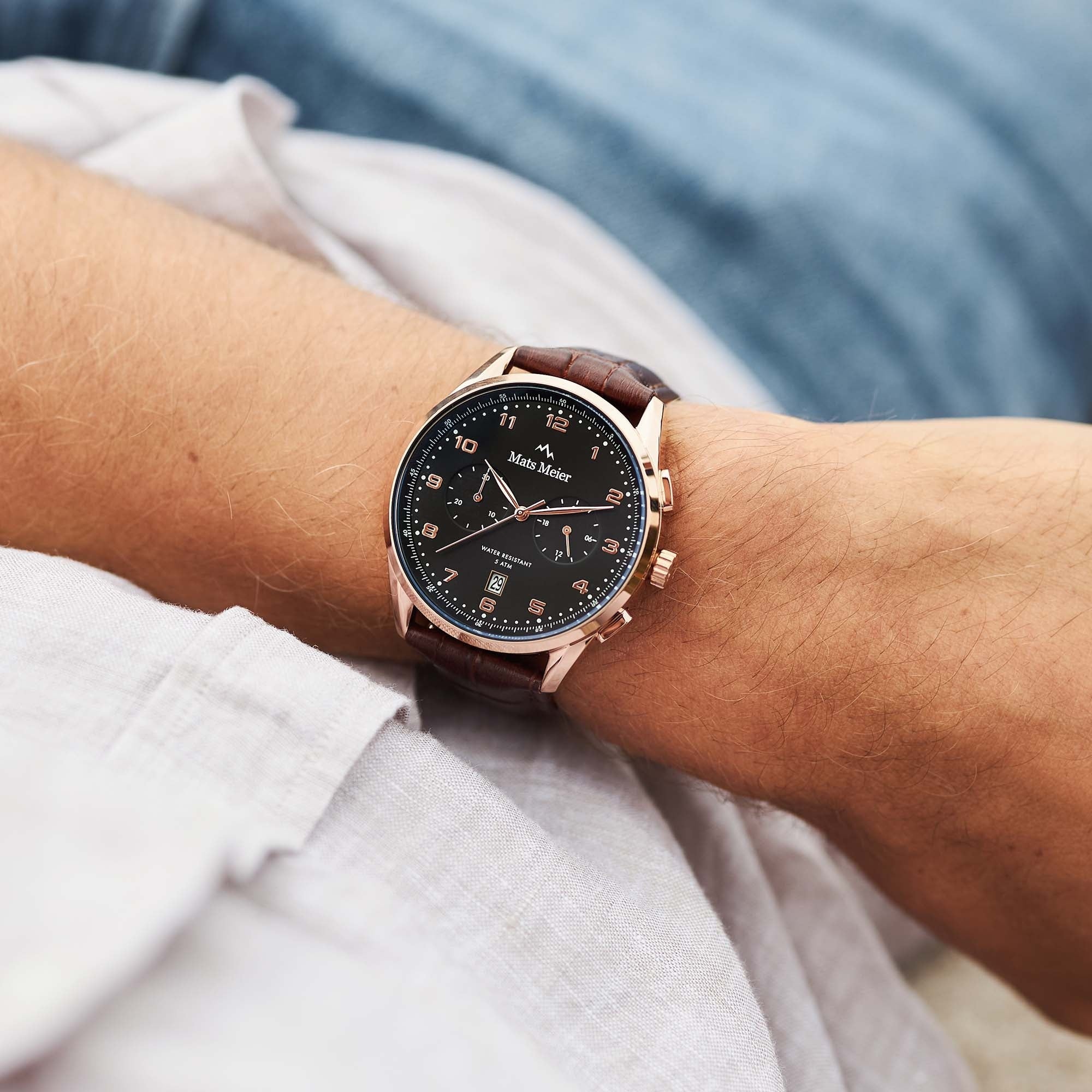 Mont Vélan chronograph mens watch black / rose gold colored / brown