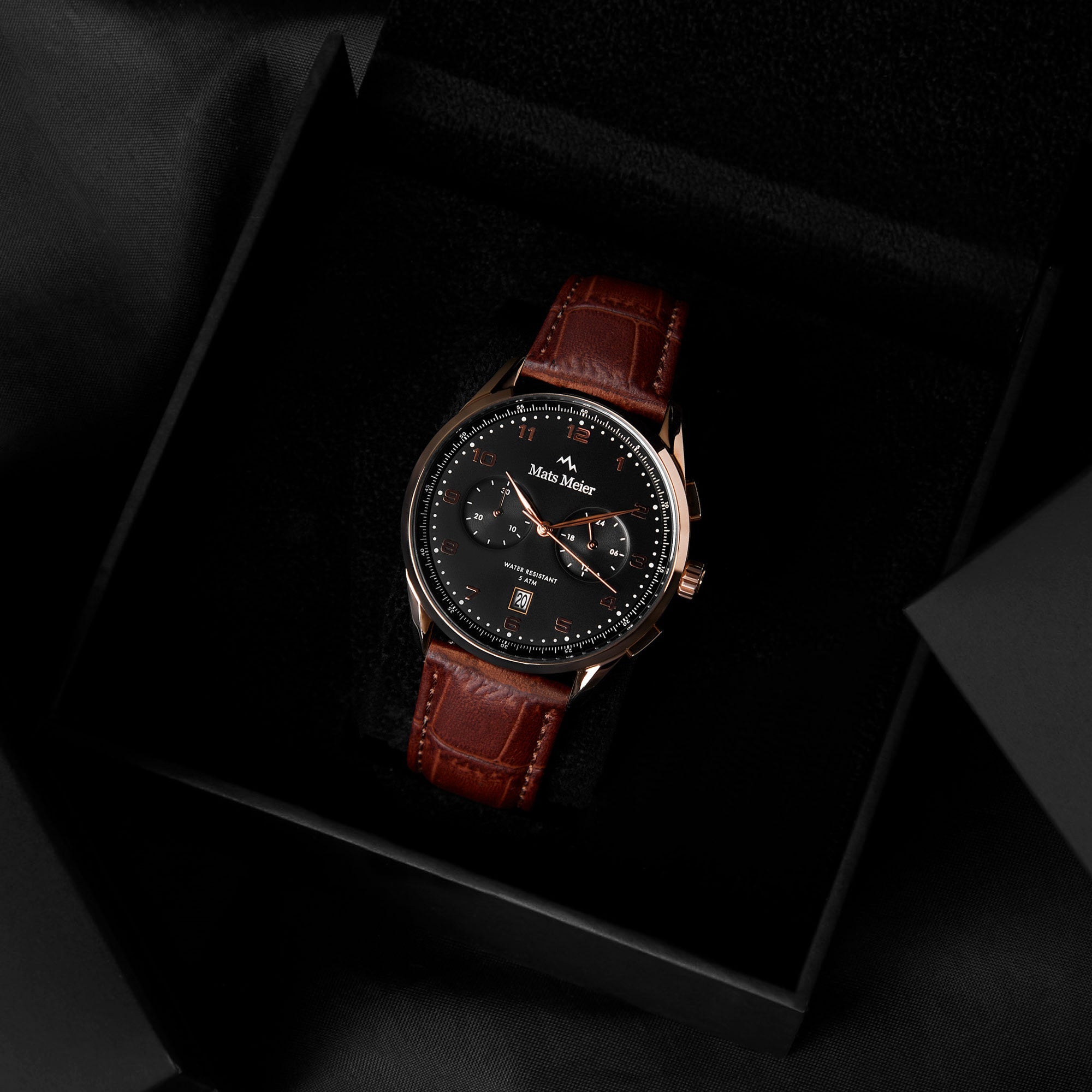 Mont Vélan chronograph mens watch black / rose gold colored / brown