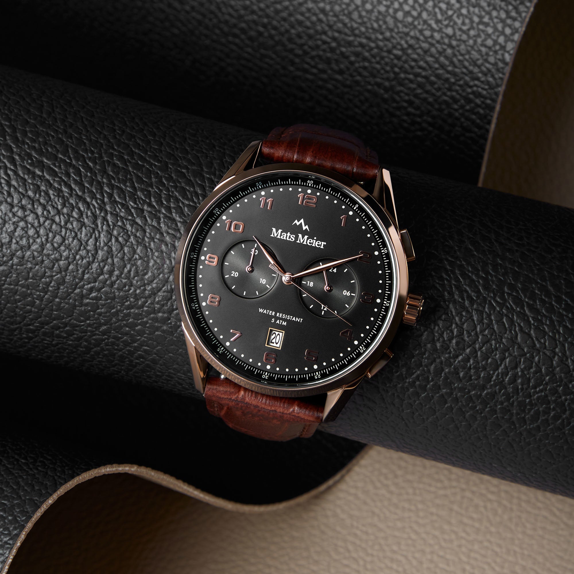 Mont Vélan chronograph mens watch black / rose gold colored / brown