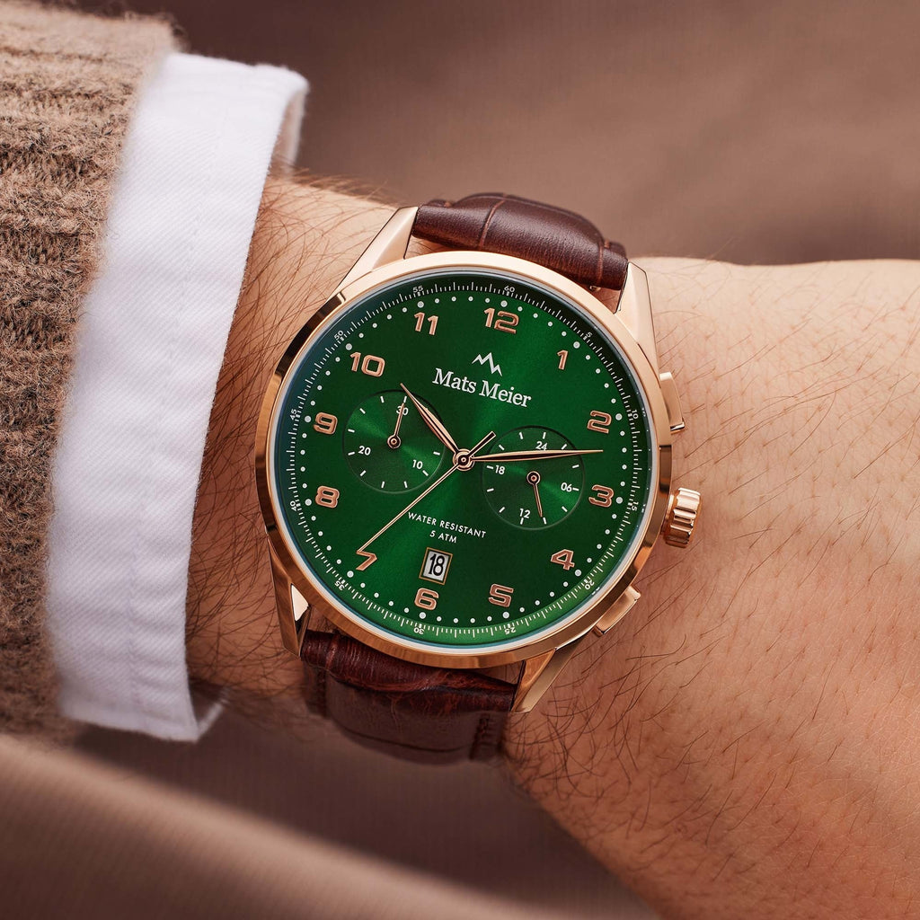 Mont Vélan chronograph mens watch green / rose gold colored / brown