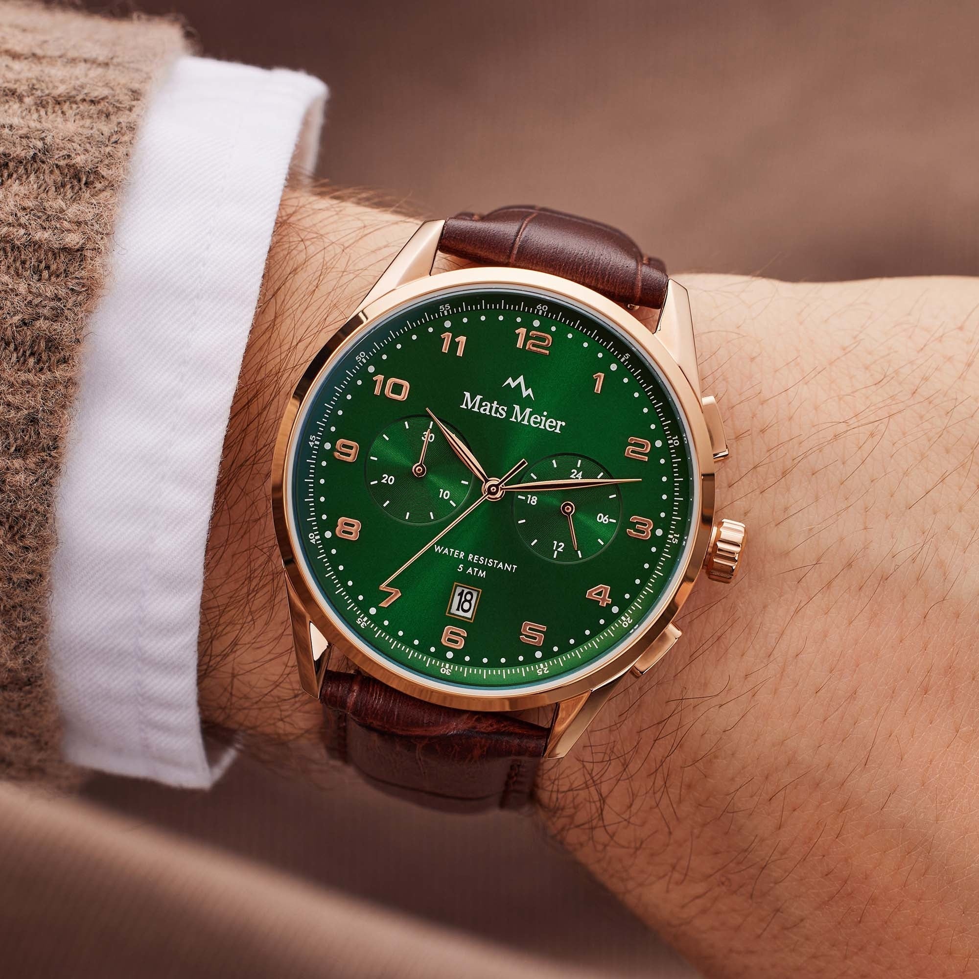 Mont Vélan chronograph mens watch green / rose gold colored / brown
